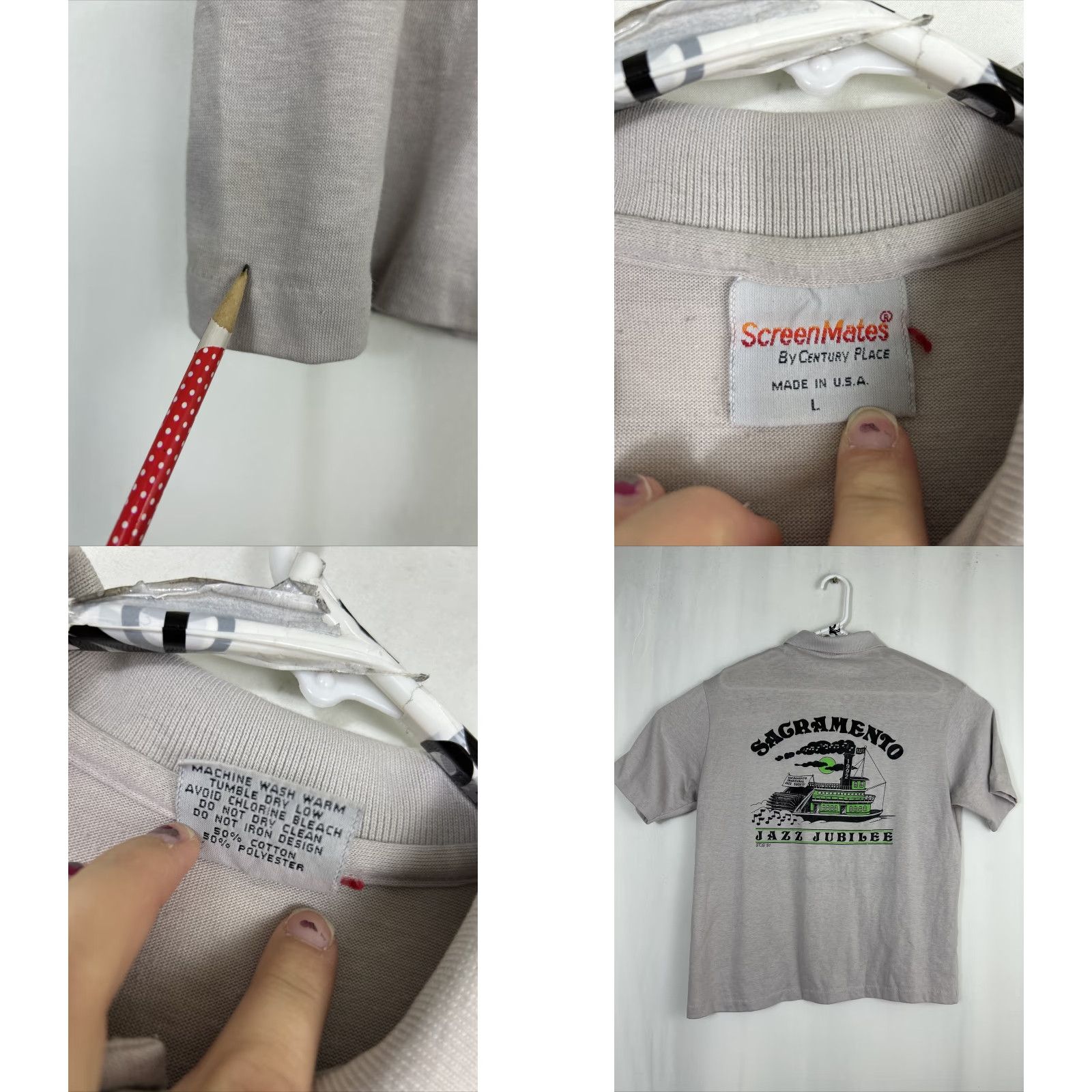 Vintage VINTAGE Screen mates Polo Shirt Mens L Gray Jazz 1992 Sacramento Jazz Jubilee Short Sleeve Size US L / EU 52-54 / 3 - 8 Thumbnail