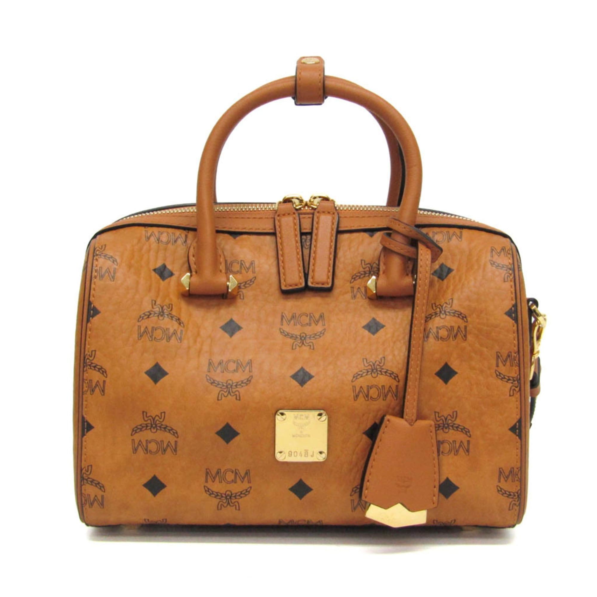 MCM MCM Visetos Essential Boston Bag Small MWBAASE02CO001 Women's Coated Canvas,Leather Boston Bag,Shoulder Bag Brown Size ONE SIZE - 1 Thumbnail