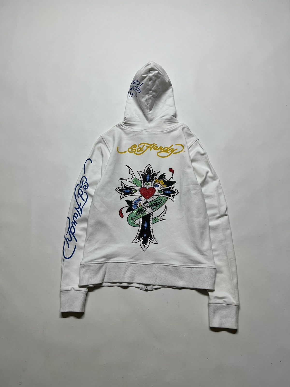 Vintage Y2k Ed Hardy 🤍 Cross Tattoo ❤️ Zip Hoodie 00’s
