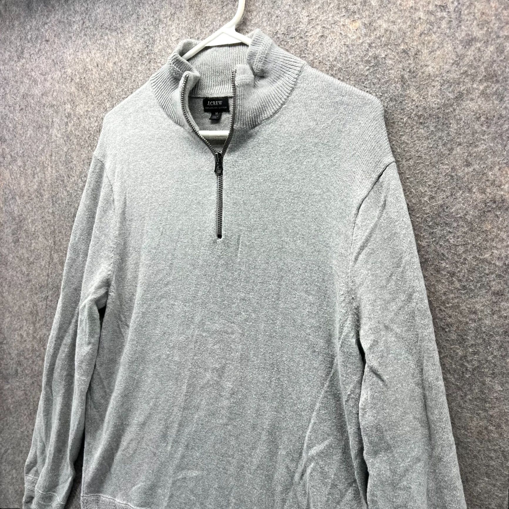 J.Crew VINTAGE J.CREW Sweater Mens Medium Gray Quarter Zip Organic Fleece Pullover Chunky Knit Mock Neck Long Sleeve Size US M / EU 48-50 / 2 - 6 Thumbnail