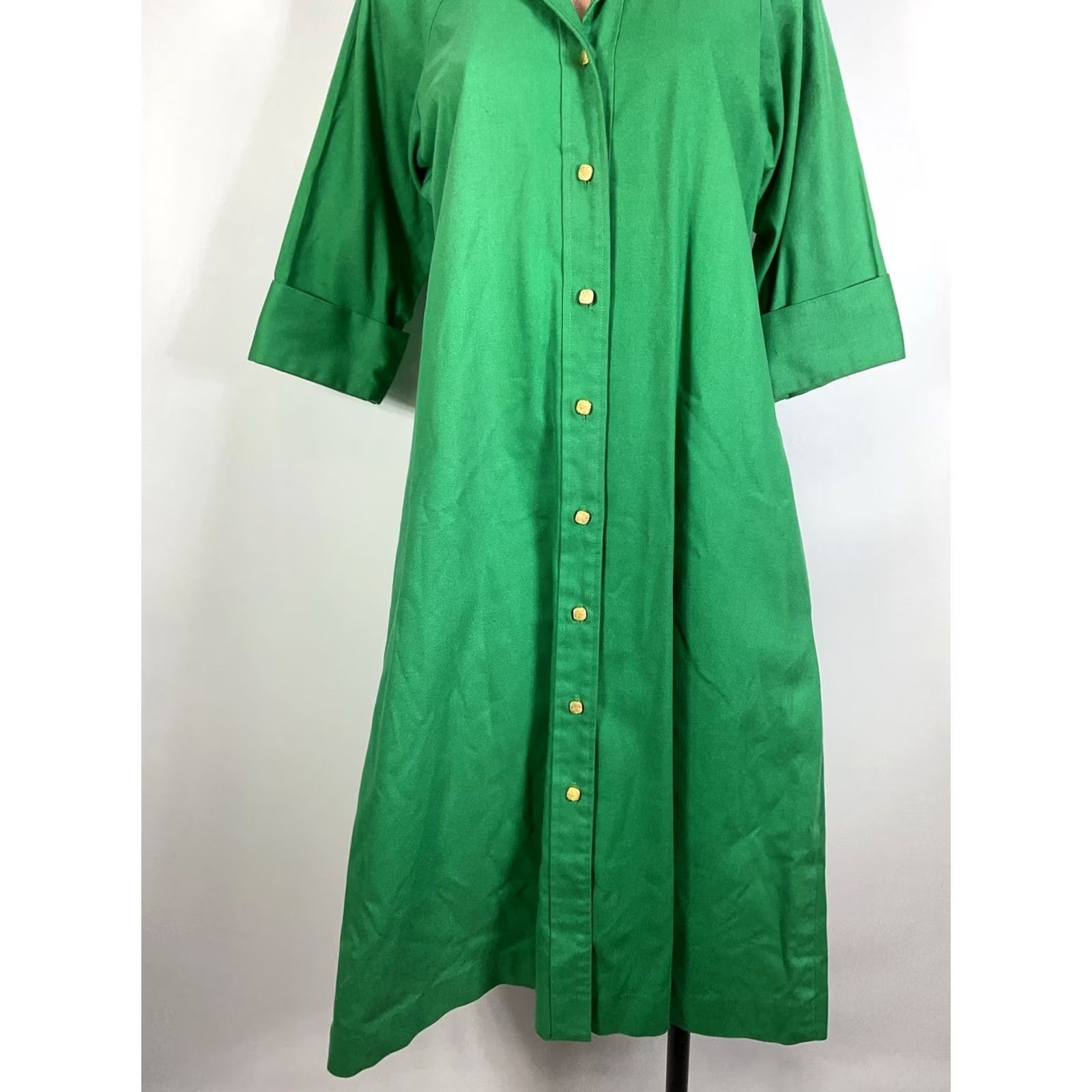 Venus VINTAGE Venus Barsa Green Canvas Gold Button House Coat Dress Kaftan ARIEL sz S Size S / US 4 / IT 40 - 4 Thumbnail