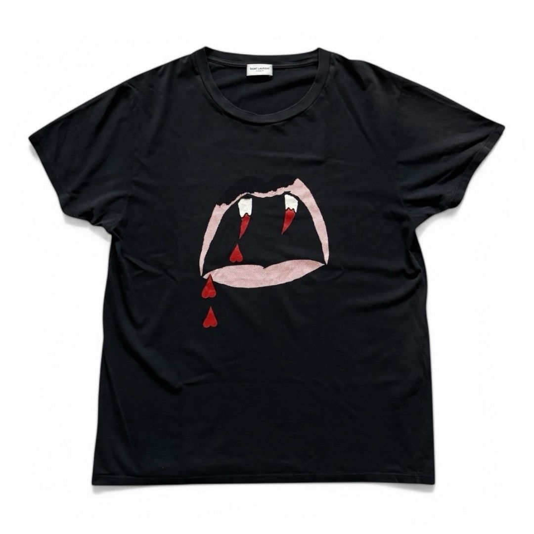 トップス Saint Laurent Paris SS15 Bloodluster SAINT LAURENT PARIS VAMPIRE TEETH BLOOD LUSTER MENS WHITE T SHIRT