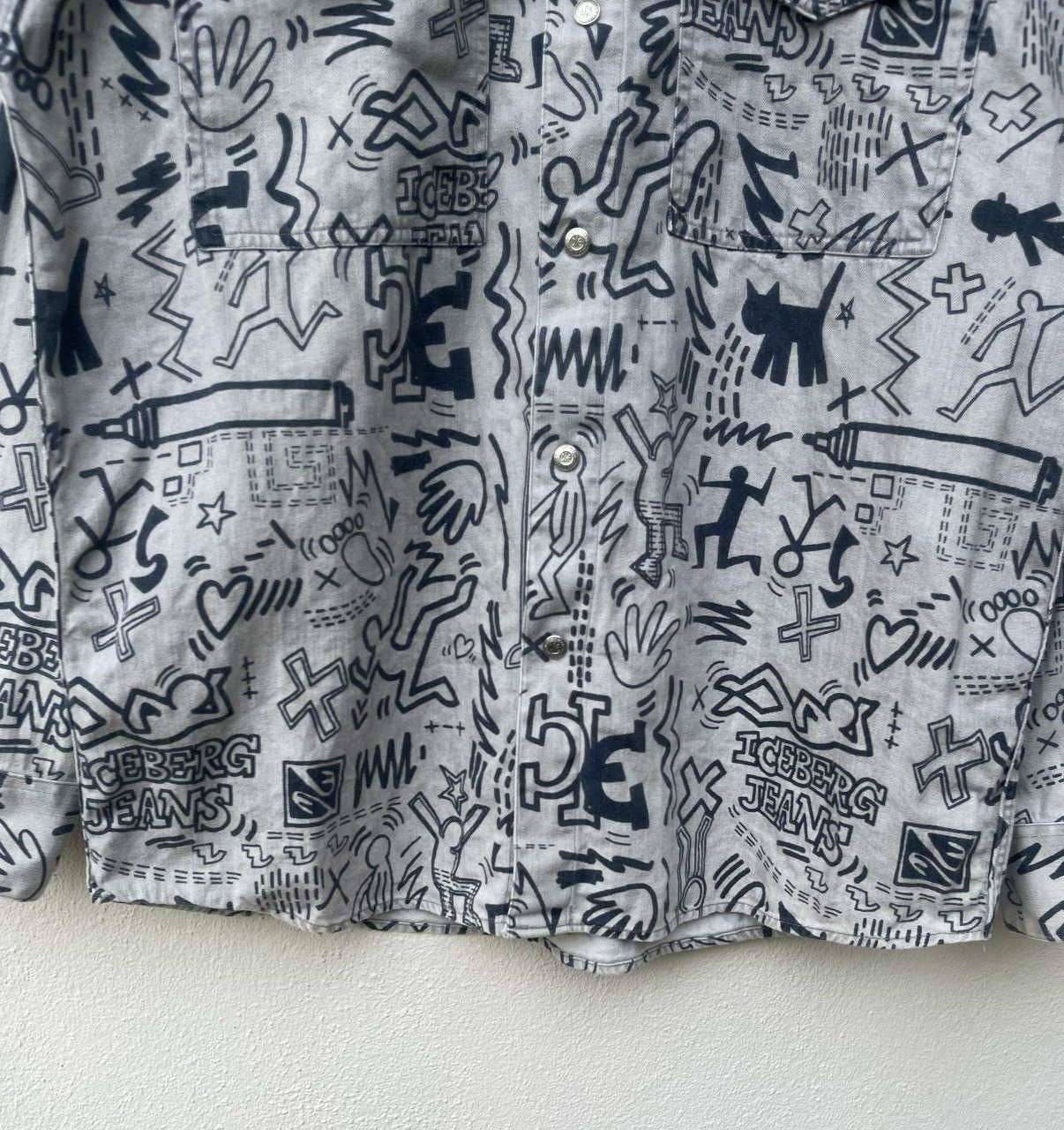 Iceberg × Keith Haring × Vintage 90s Iceberg Keith Haring Fullprint Button Shirt Size US M / EU 48-50 / 2 - 13 Thumbnail