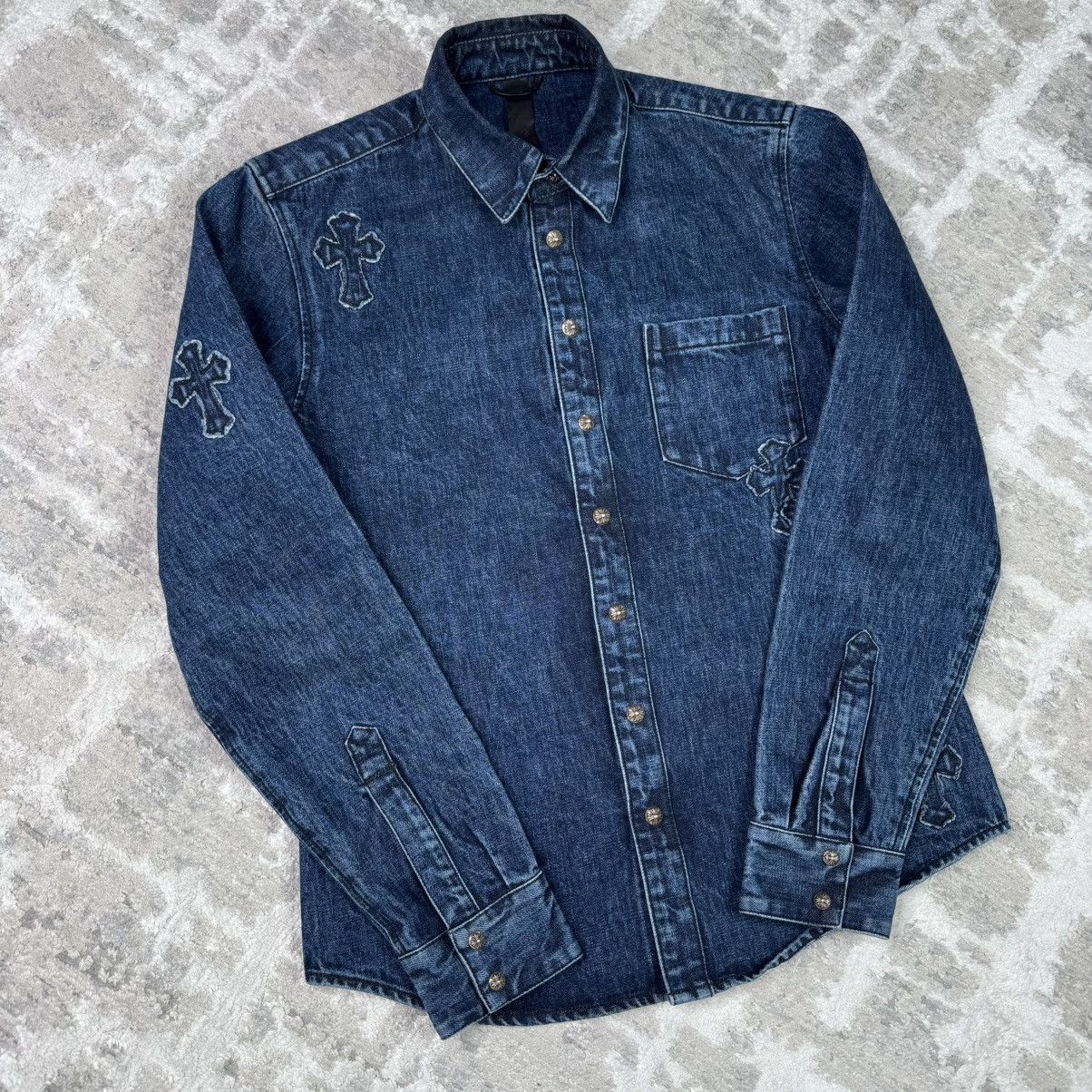 Chrome Hearts Cutout cross patch denim button up shirt Size US M / EU 48-50 / 2 - 8 Thumbnail
