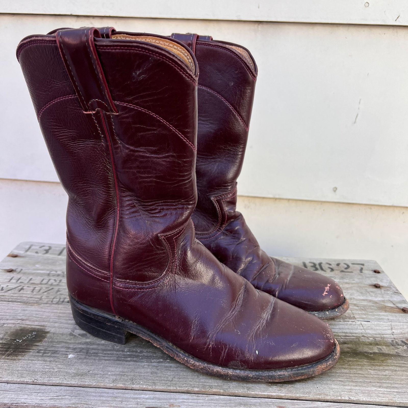 image of Justin Boots Dark Cherry Plum Roper Cowgirl Western Boots in Red, Women's (Size 6)