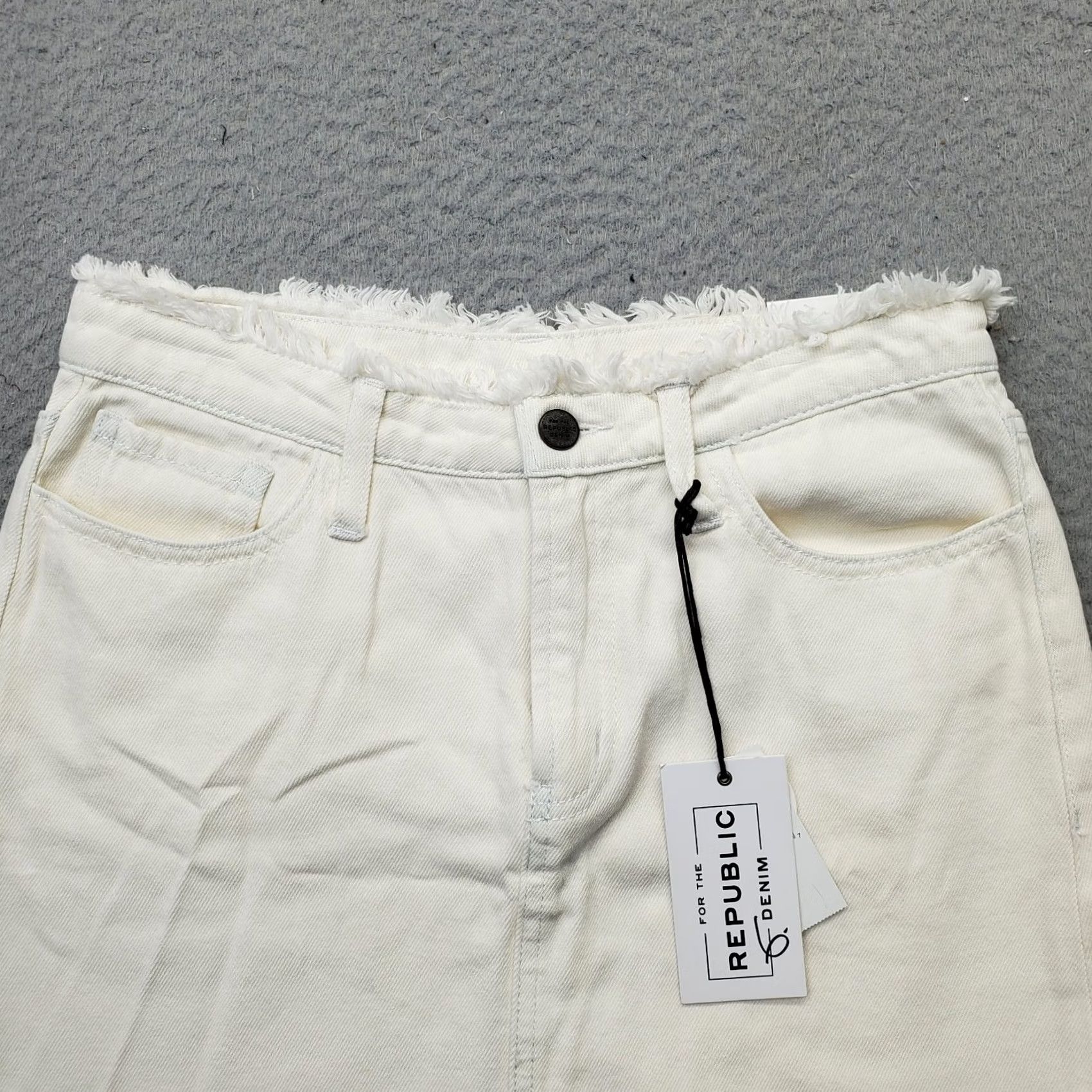 New Republic Republic Jean Skirt Womens 6 White Denim Stretch Raw Hem High Waist Size 28" / US 6 / IT 42 - 3 Thumbnail