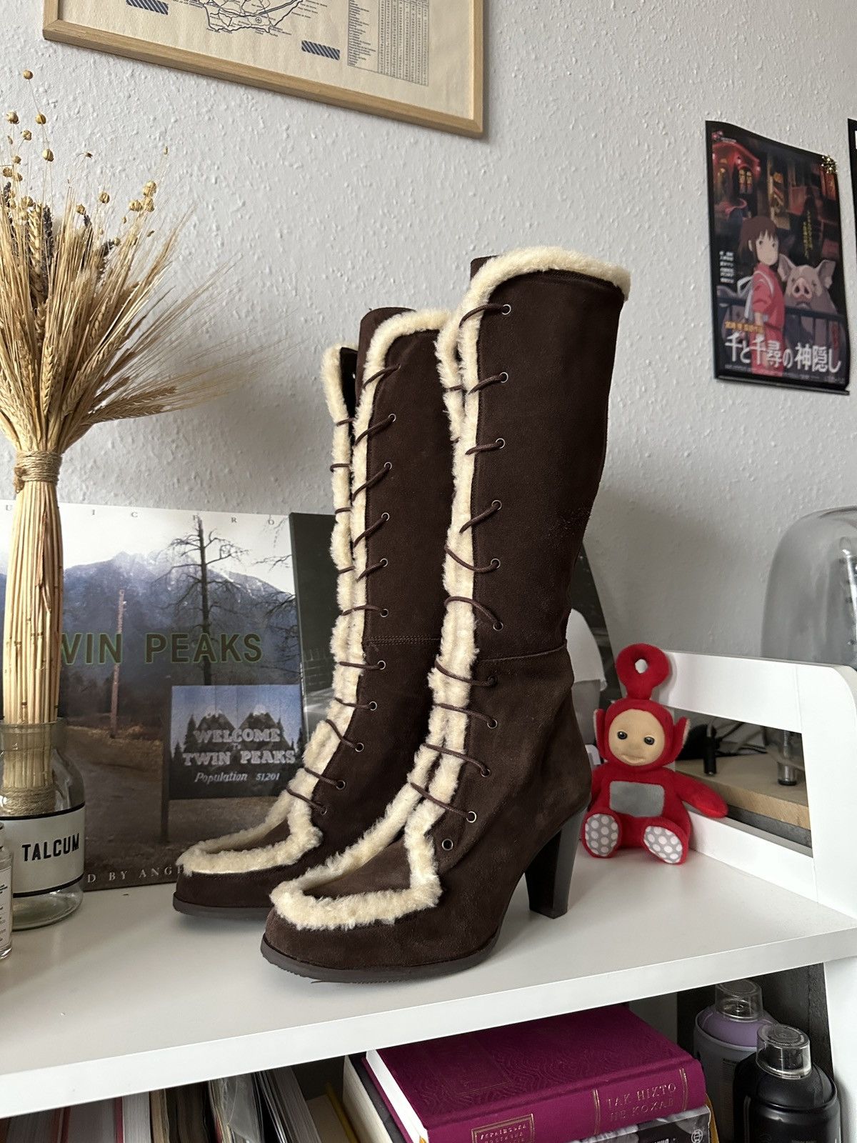 20471120 × If Six Was Nine Vintage Suede Fur Lace Up Boots Heels y2k Bratz Size US 7 / IT 37 - 2 Thumbnail