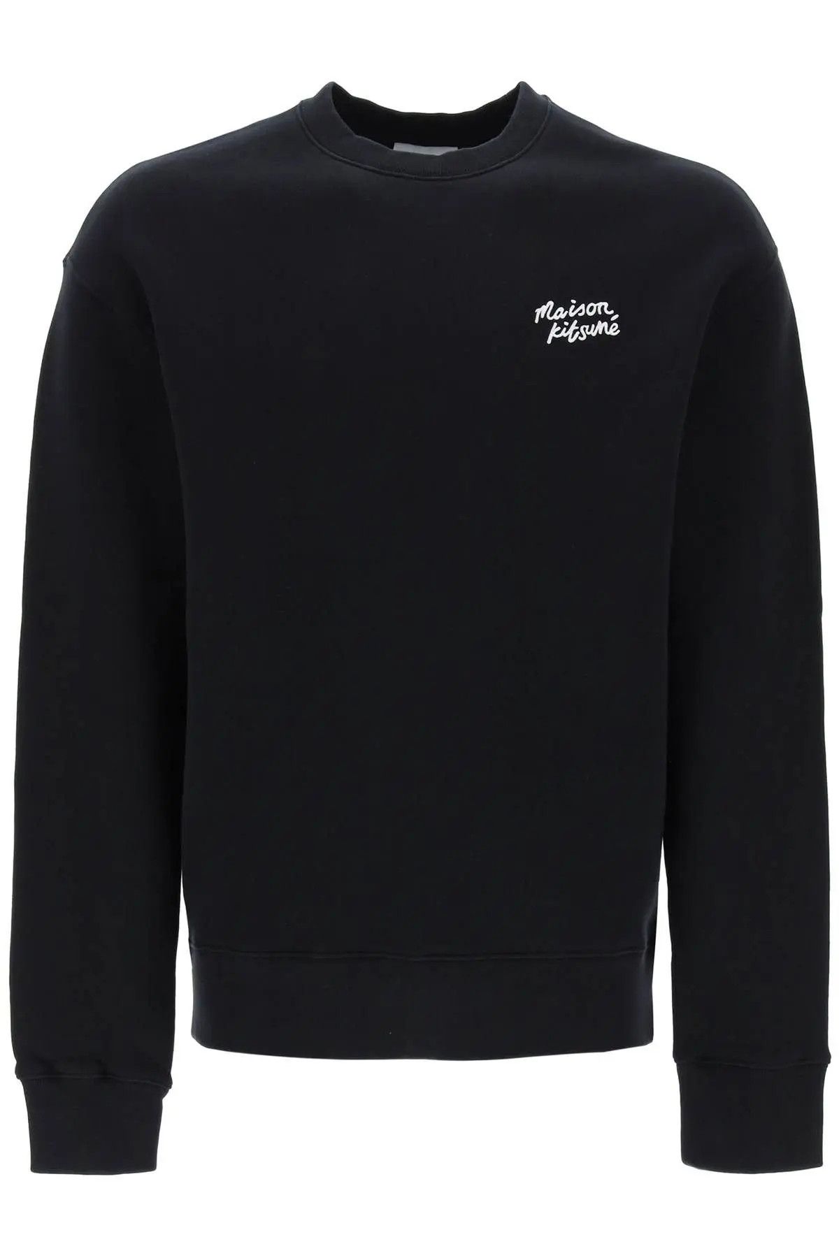 Image of Maison Kitsune O1S22I1N0324 Logo Lettering Crewneck Sweatshirt In Black, Men's (Size Small)