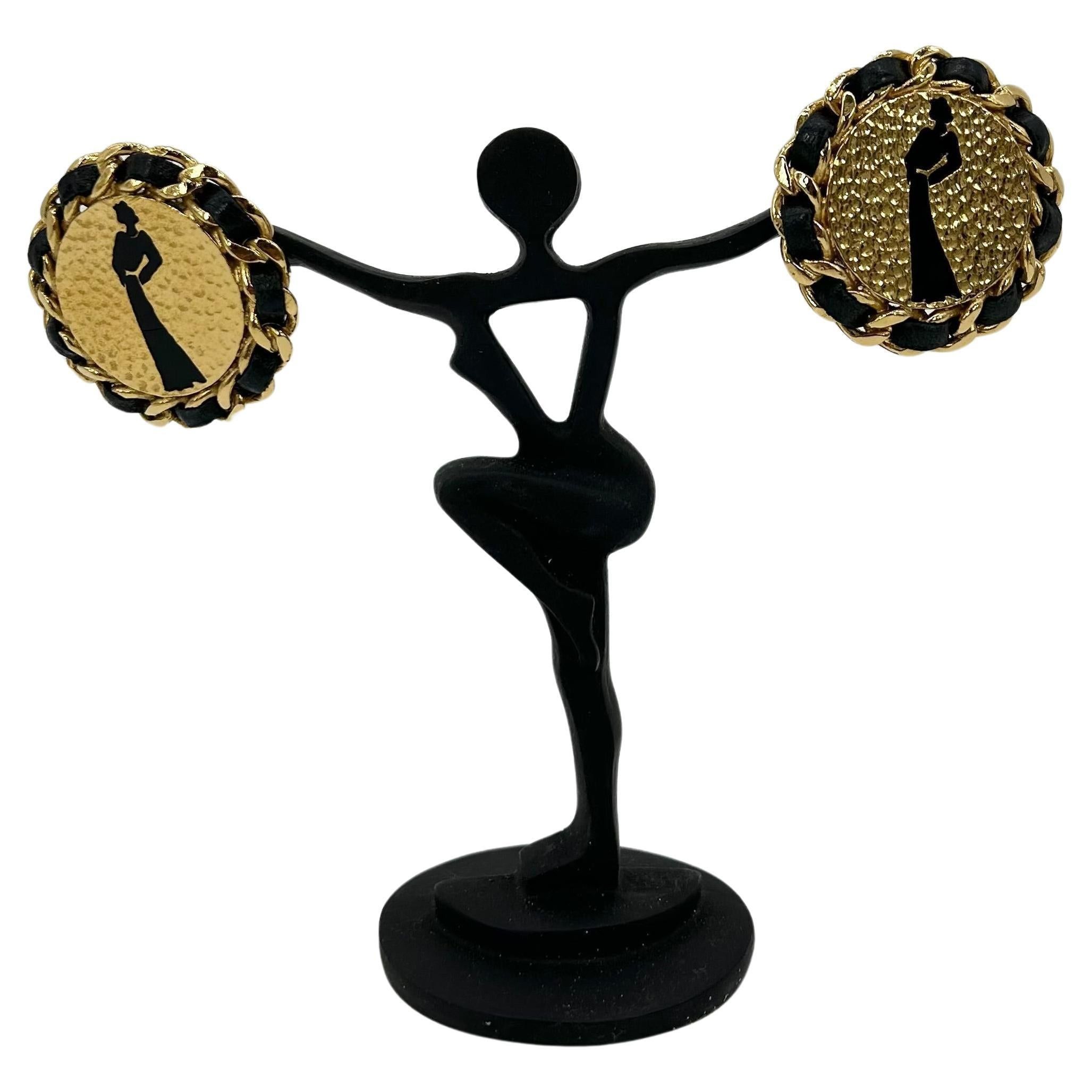 image of Chanel Vintage Gold Leather Chain Round Earrings, Women's