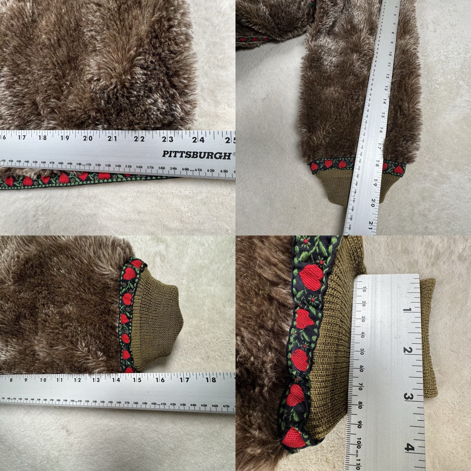 Folk VINTAGE 1960s Boho European Folk Style Faux Fur Coat Jacket S/M Brown Heart Trim Women's Size S / US 4 / IT 40 - 8 Thumbnail