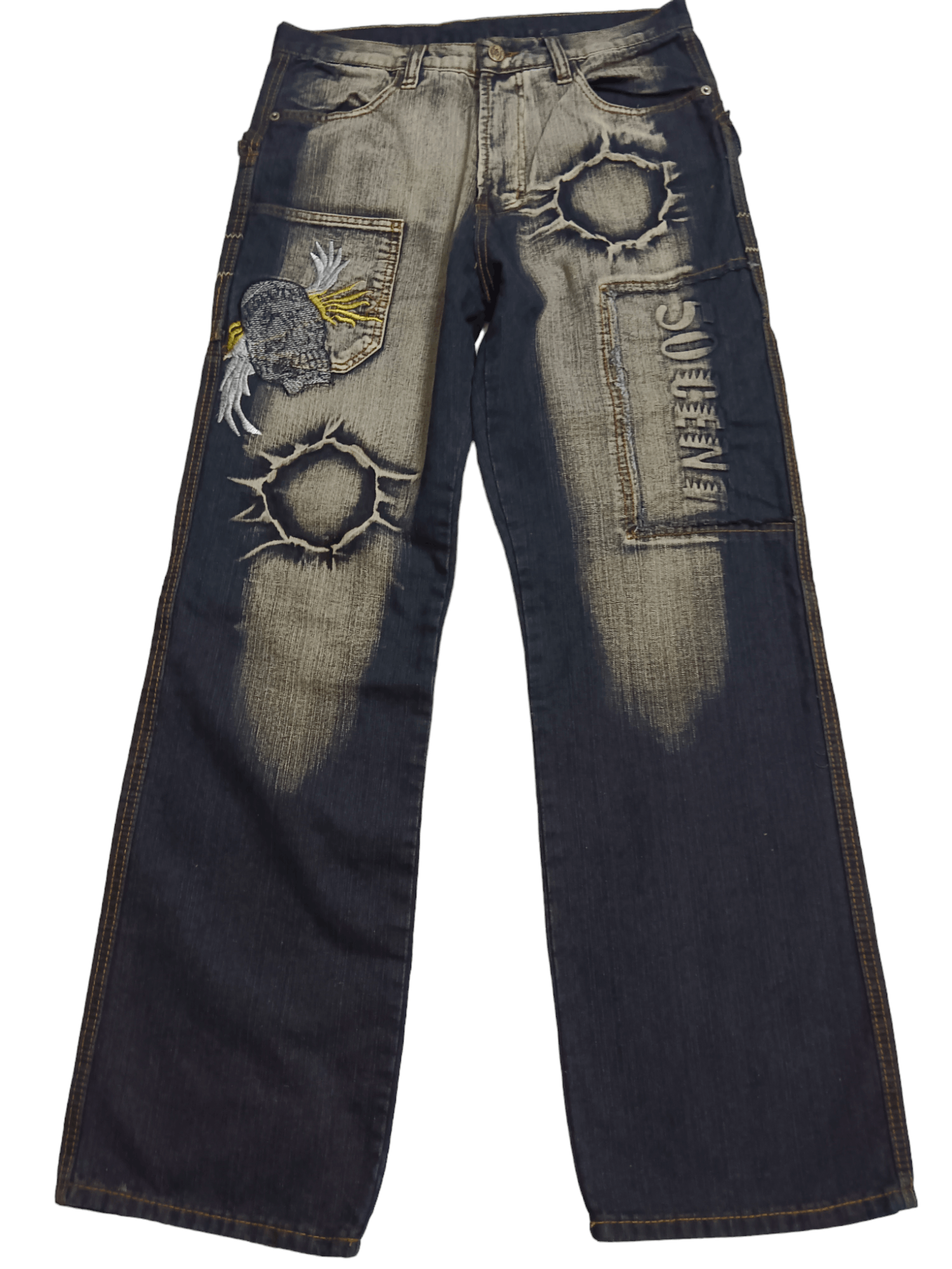 50 Cent Seditionaries Mudwash Skull Baggy Jeans Size US 32 / EU 48 - 1 Thumbnail