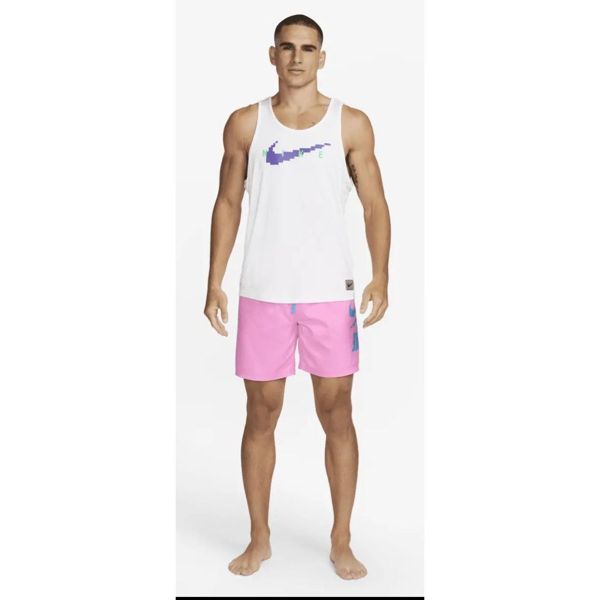 Nike Nike SWIM RI-FIT Digi Logo Tank Top Shirt White NESSD668 Men Size US L / EU 52-54 / 3 - 6 Thumbnail