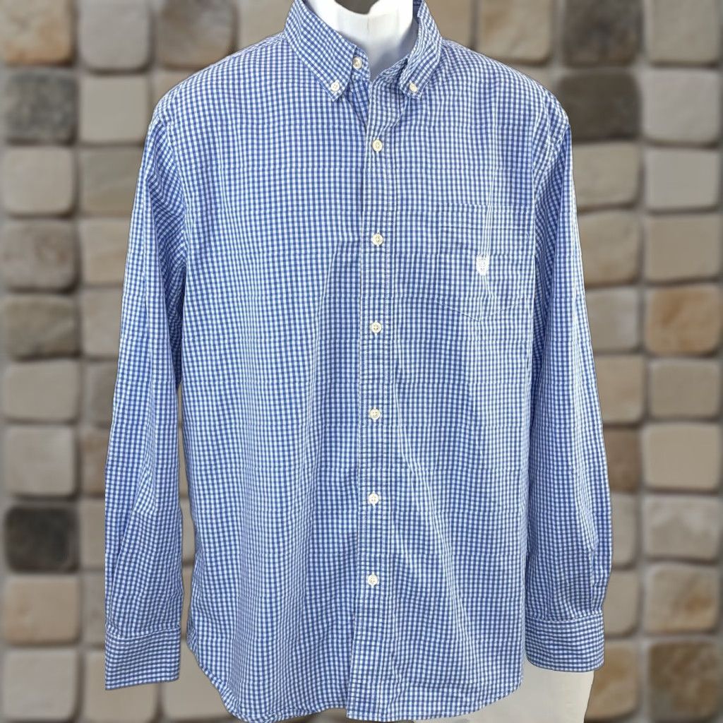 Chaps Chaps RL Oxford Button Up L Blue White Gingham Plaid Long Sleeve Pocket Preppy Shirt Size US L / EU 52-54 / 3 - 1 Thumbnail