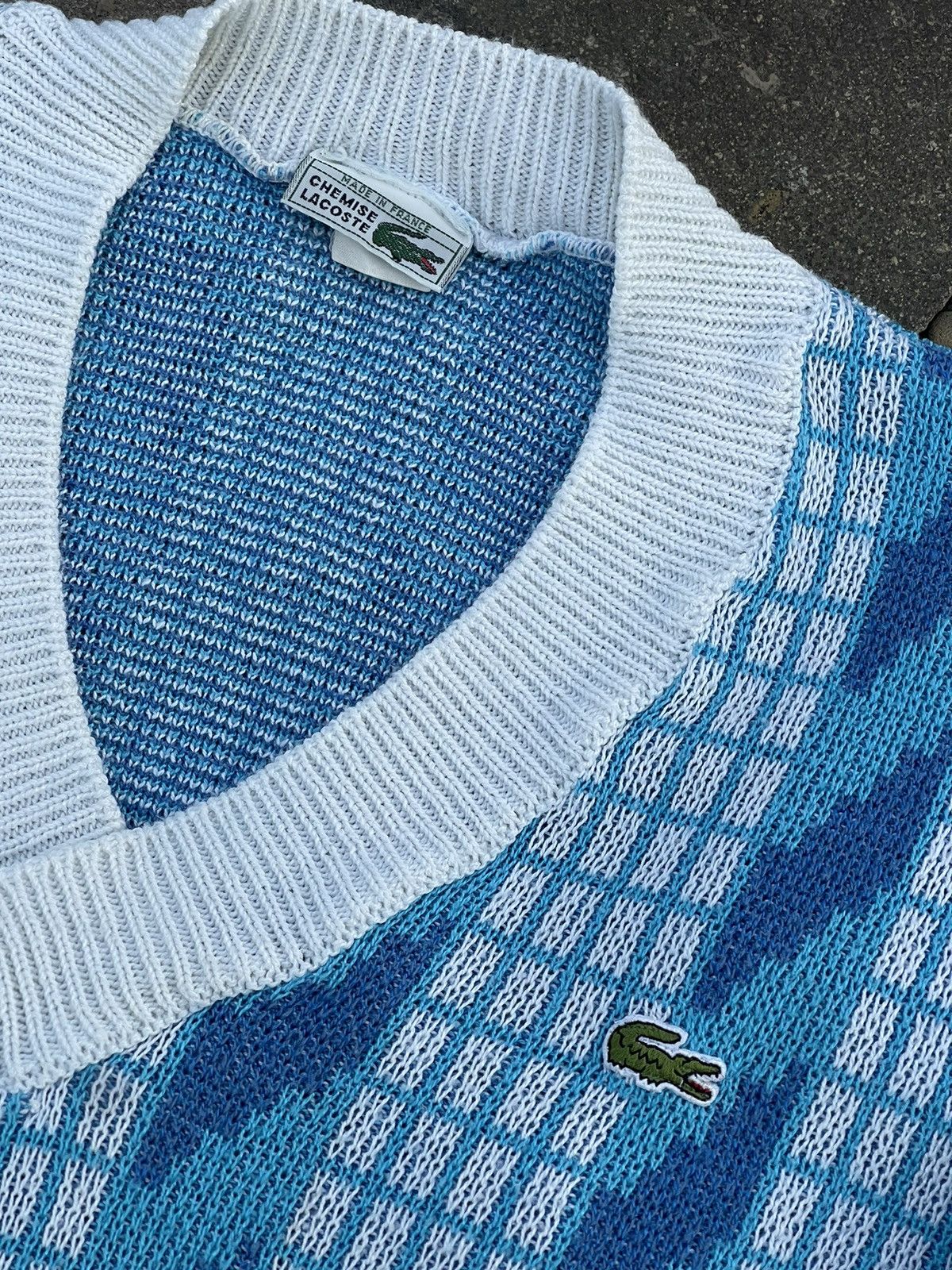 80’s Lacoste vintage v-neck coogi style knit sweater blue