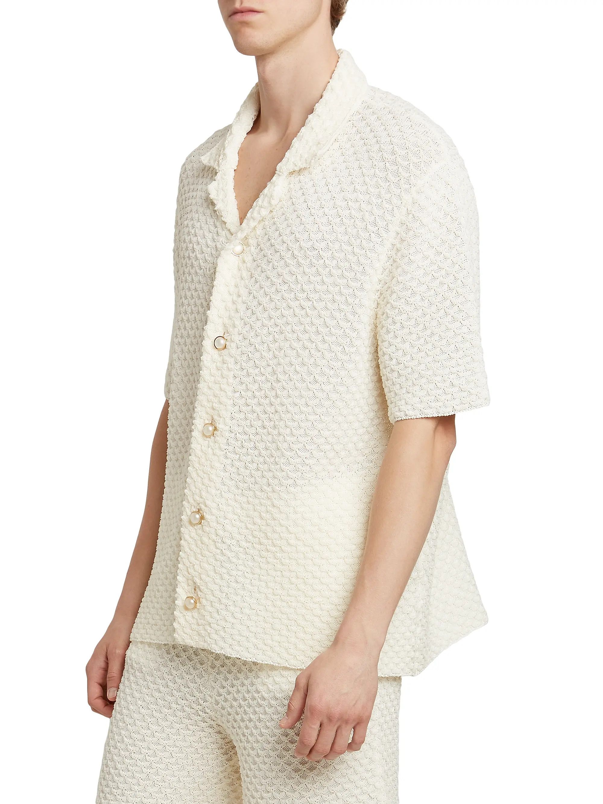 Casablanca os11x0725 Summer Textured-Knit Shirt in White Size US L / EU 52-54 / 3 - 3 Thumbnail