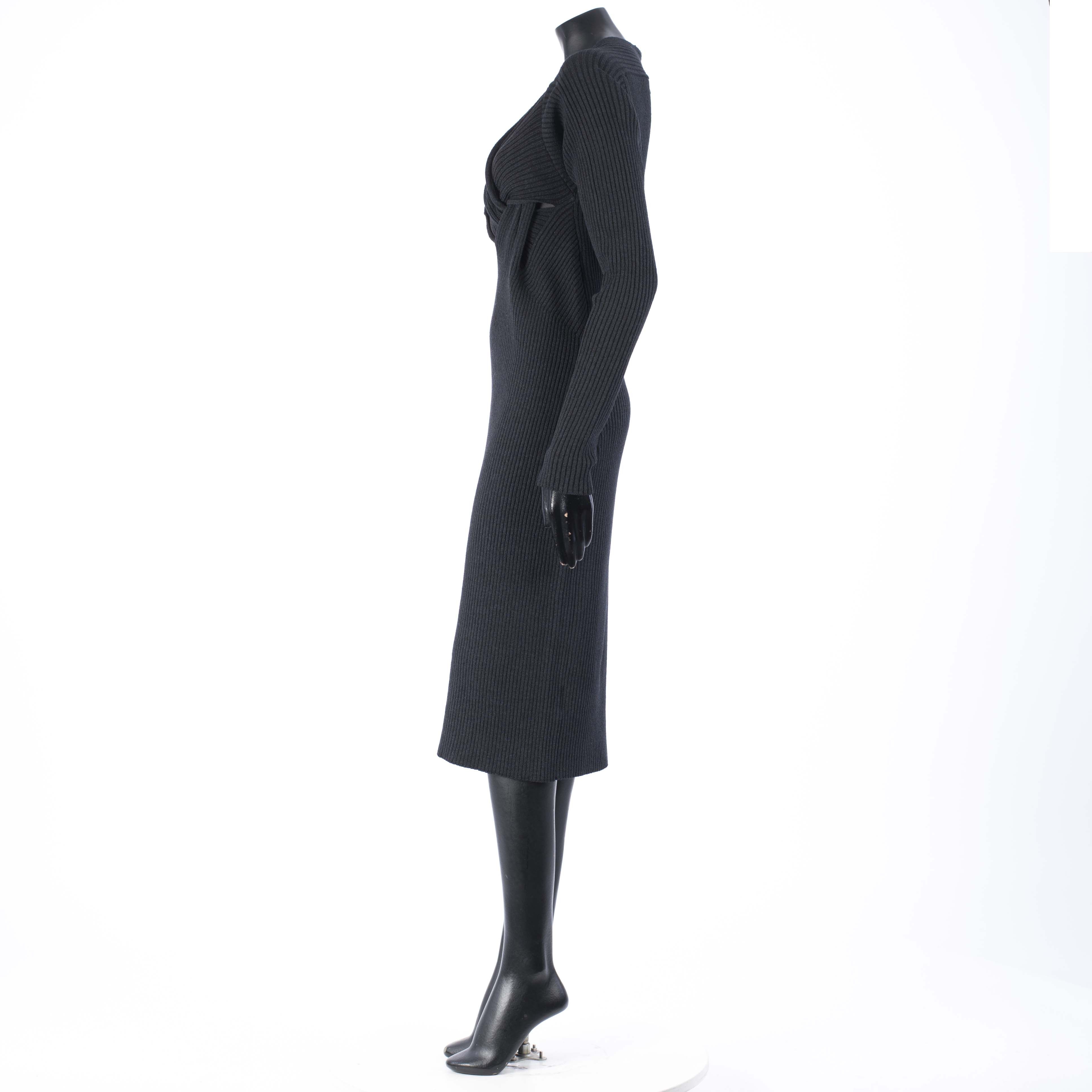 Bottega Veneta Knit Dress With Twisted Neckline In Black Silk & Wool Blend Size S / US 4 / IT 40 - 3 Thumbnail