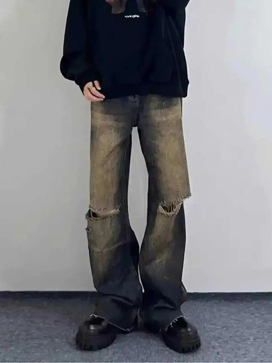 Japanese Brand Retro distressed wide leg jeans Size US 30 / EU 46 - 1 Thumbnail