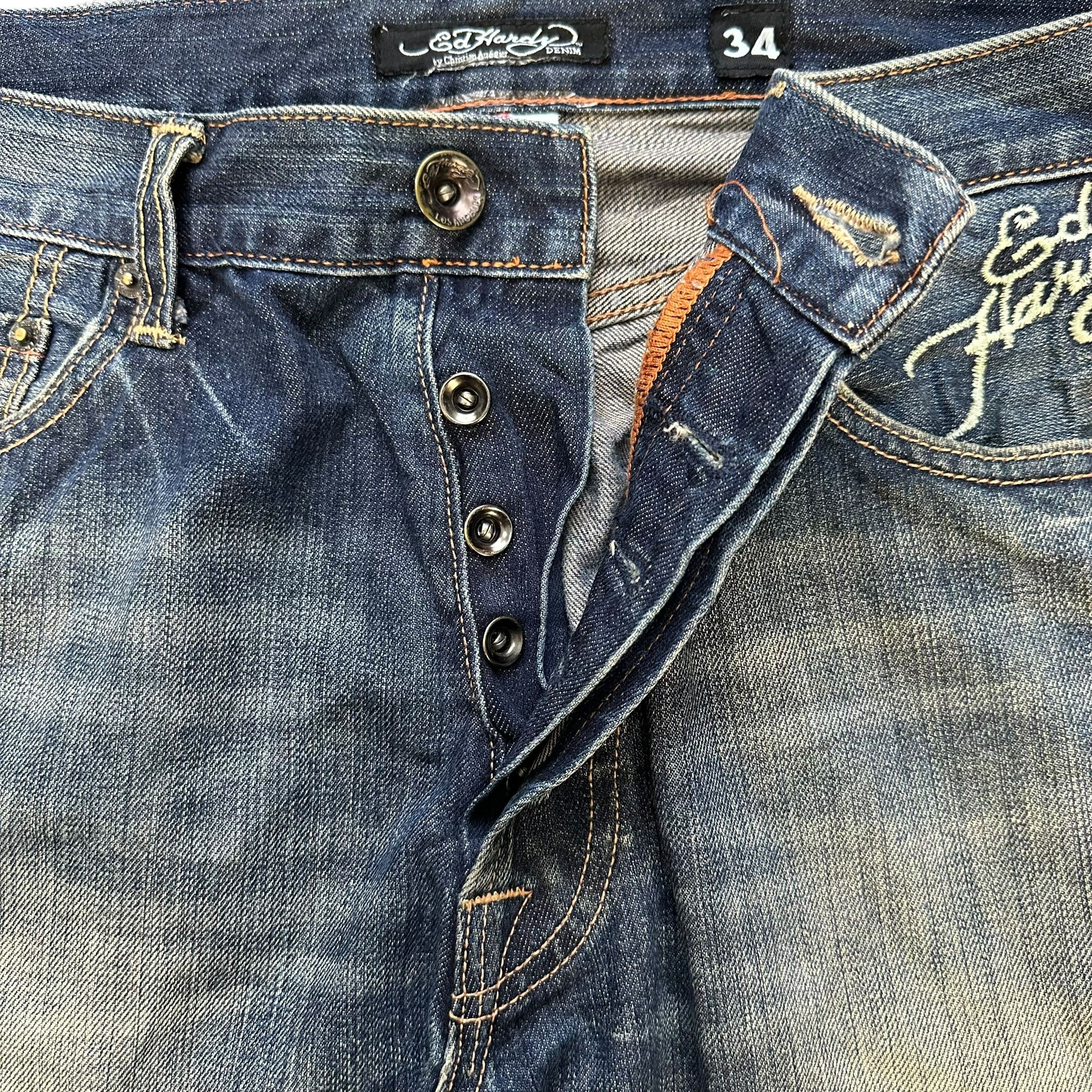 Christian Audigier ED HARDY DENIM Embroidered Big Logo Denim Pant #A44-1023 Size US 34 / EU 50 - 9 Thumbnail