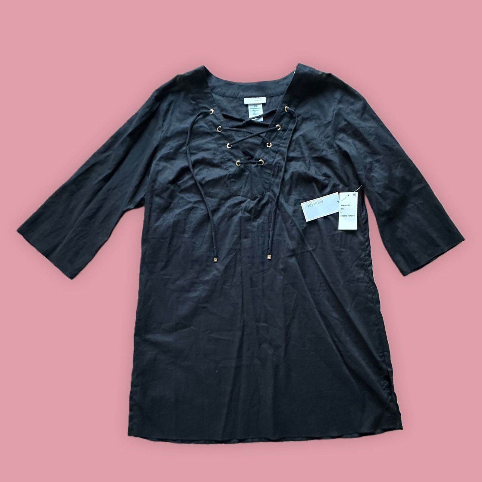 Michael Kors Michael Kors Black Cotton Lace-Up Cover-Up Dress size L Size L / US 10 / IT 46 - 3 Thumbnail