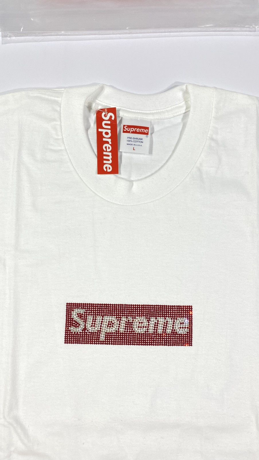 Supreme × Swarovski Supreme X Swarovski L Box Logo T-Shirt White Size US L / EU 52-54 / 3 - 3 Thumbnail