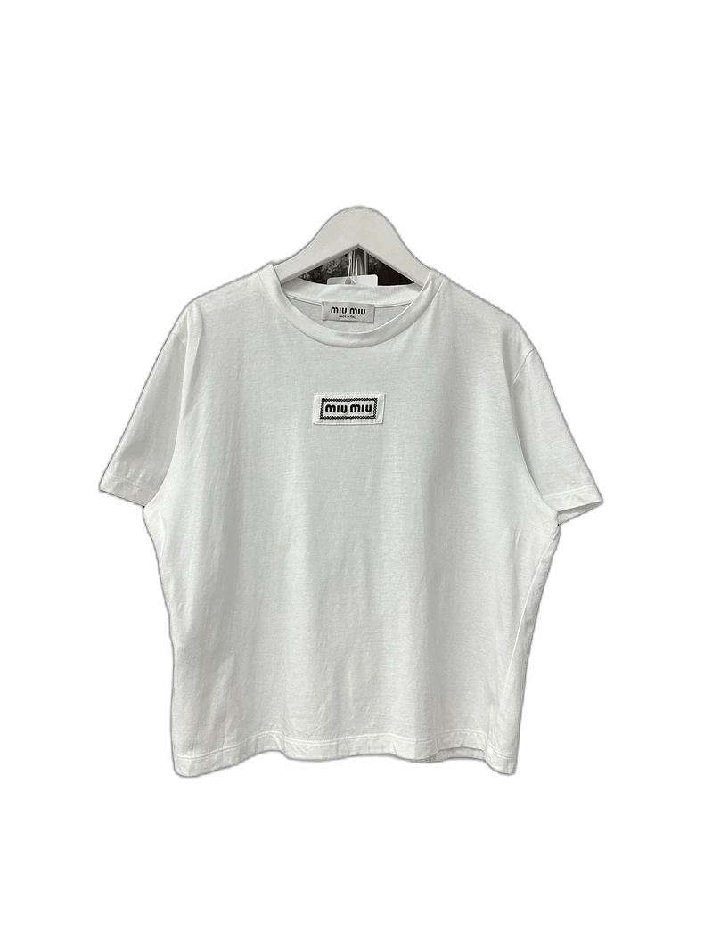 Miu Miu Miu Miu Short Sleeve White T-Shirt Size US L / EU 52-54 / 3 - 1 Thumbnail