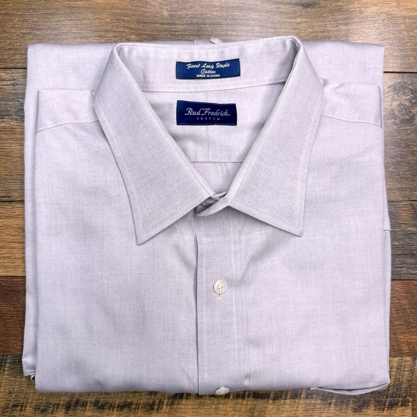 Vintage Paul Fredrick Dress Shirt Mens 18 Gray Button Up Classic 100% Cotton Long Sleeve Barrel Cuff Formal Workwear Size 48R - 2 Thumbnail