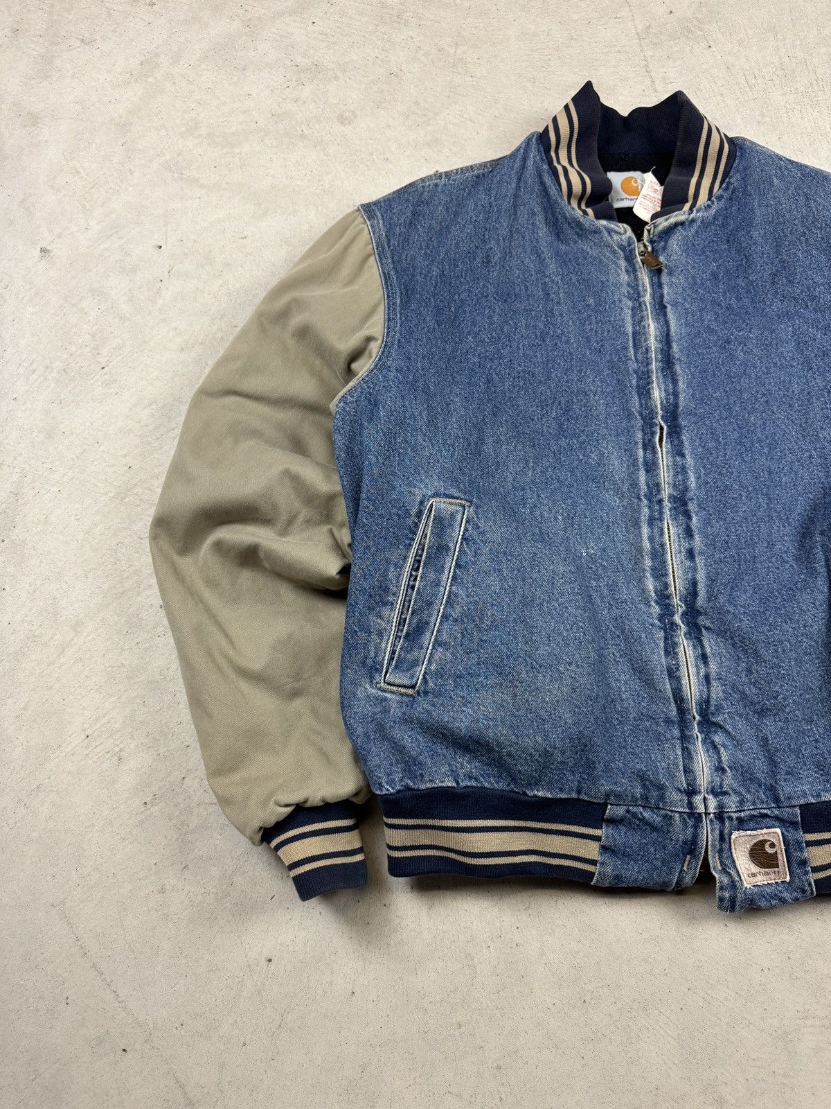 Carhartt × Vintage RARE 1990’s Carhartt Denim Varsity Jacket Size US L / EU 52-54 / 3 - 4 Thumbnail