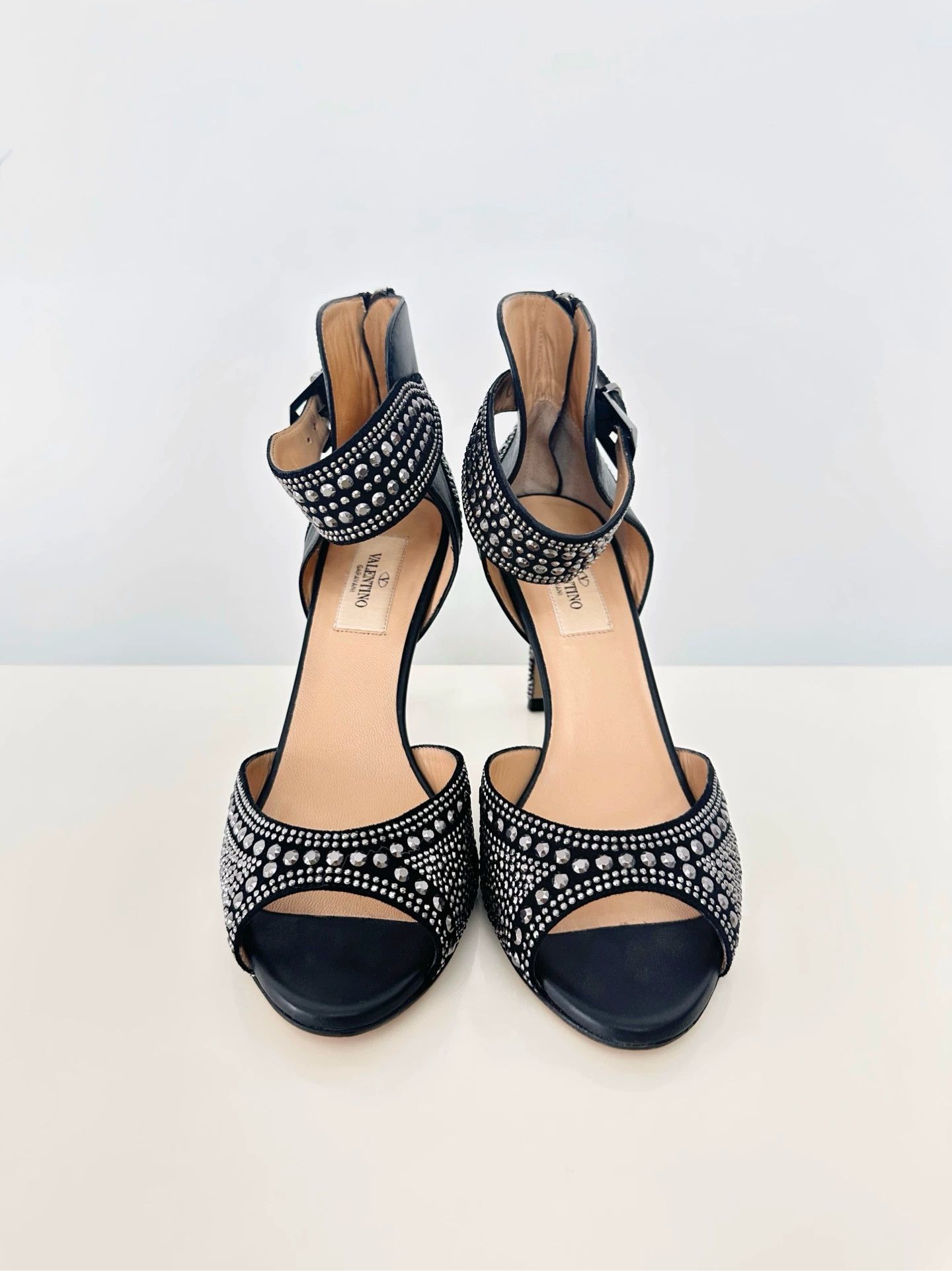 Valentino Valentino Women's Black Crystal Leather Heeled Sandals 36.5 Size US 5.5 / IT 35.5 - 2 Thumbnail