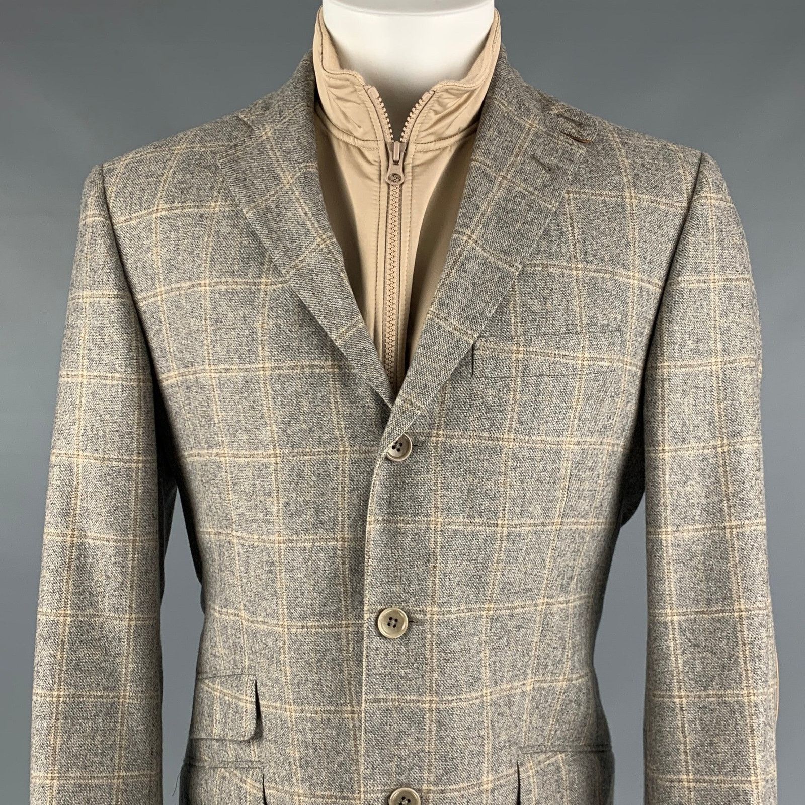 Brooks Brothers BROOKS BROTHERS Size 40 Grey Tan Plaid Wool Cashmere Jacket Size US M / EU 48-50 / 2 - 2 Thumbnail