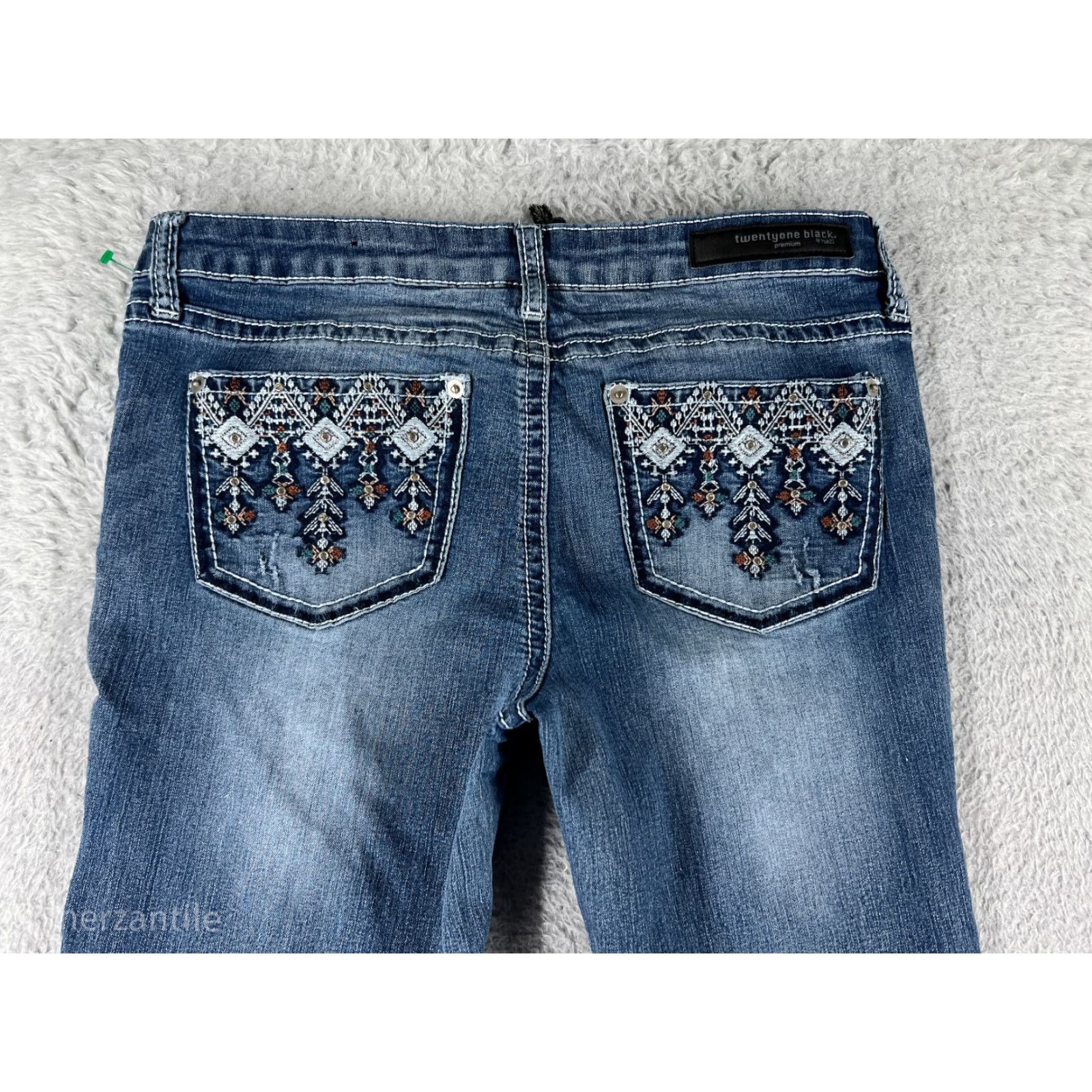 Denime Vintage Rue Women's Blue Denim Bootcut Jeans Size 6 Distressed Stretch 28in Inseam Size 28" / US 6 / IT 42 - 3 Thumbnail