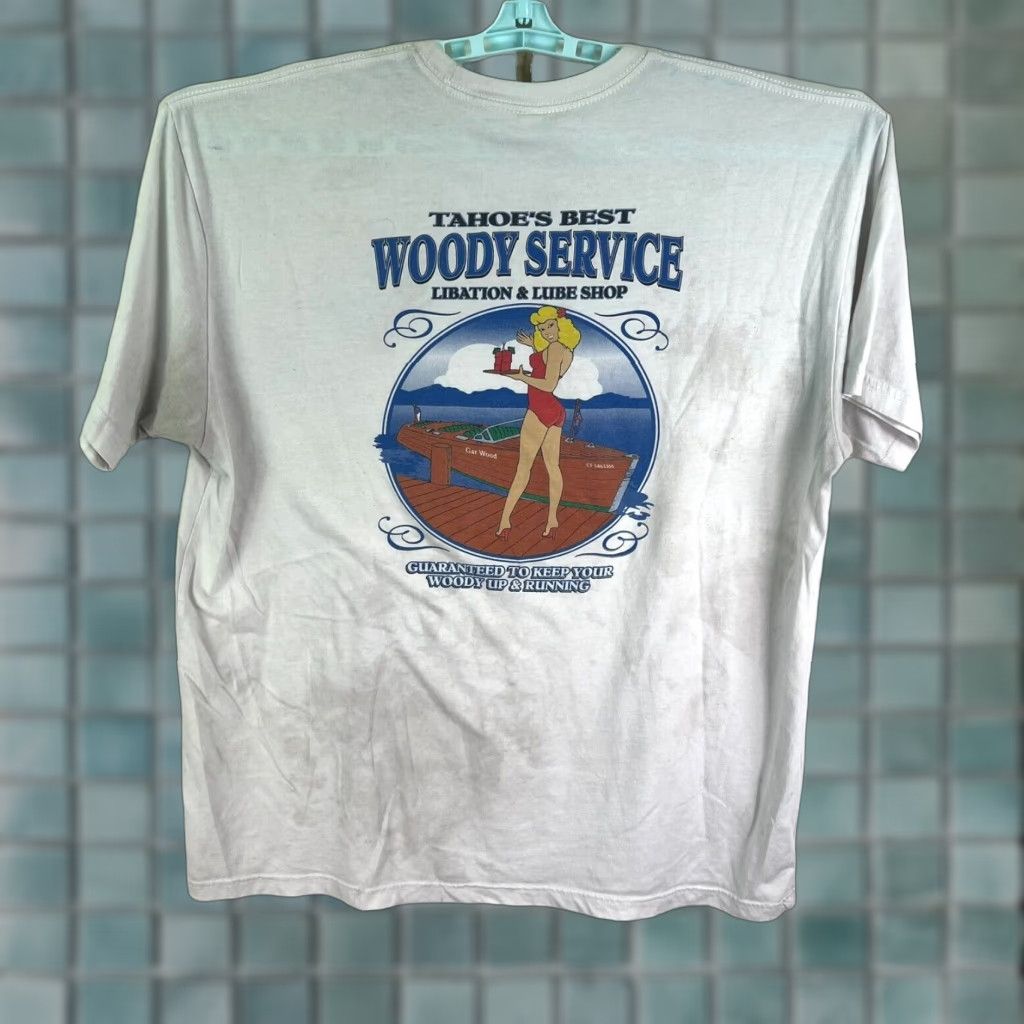 Next Level VINTAGE Next Level Tahoe's Best Woody Service T-Shirt Mens 2XL White Graphic Print Beer Adventure Time Size US XXL / EU 58 / 5 - 1 Thumbnail
