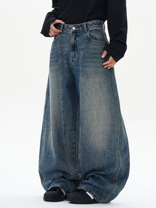 Japanese Brand Men's high-street wide-leg washed distressed scimitar jeans Size US 32 / EU 48 - 1 Thumbnail