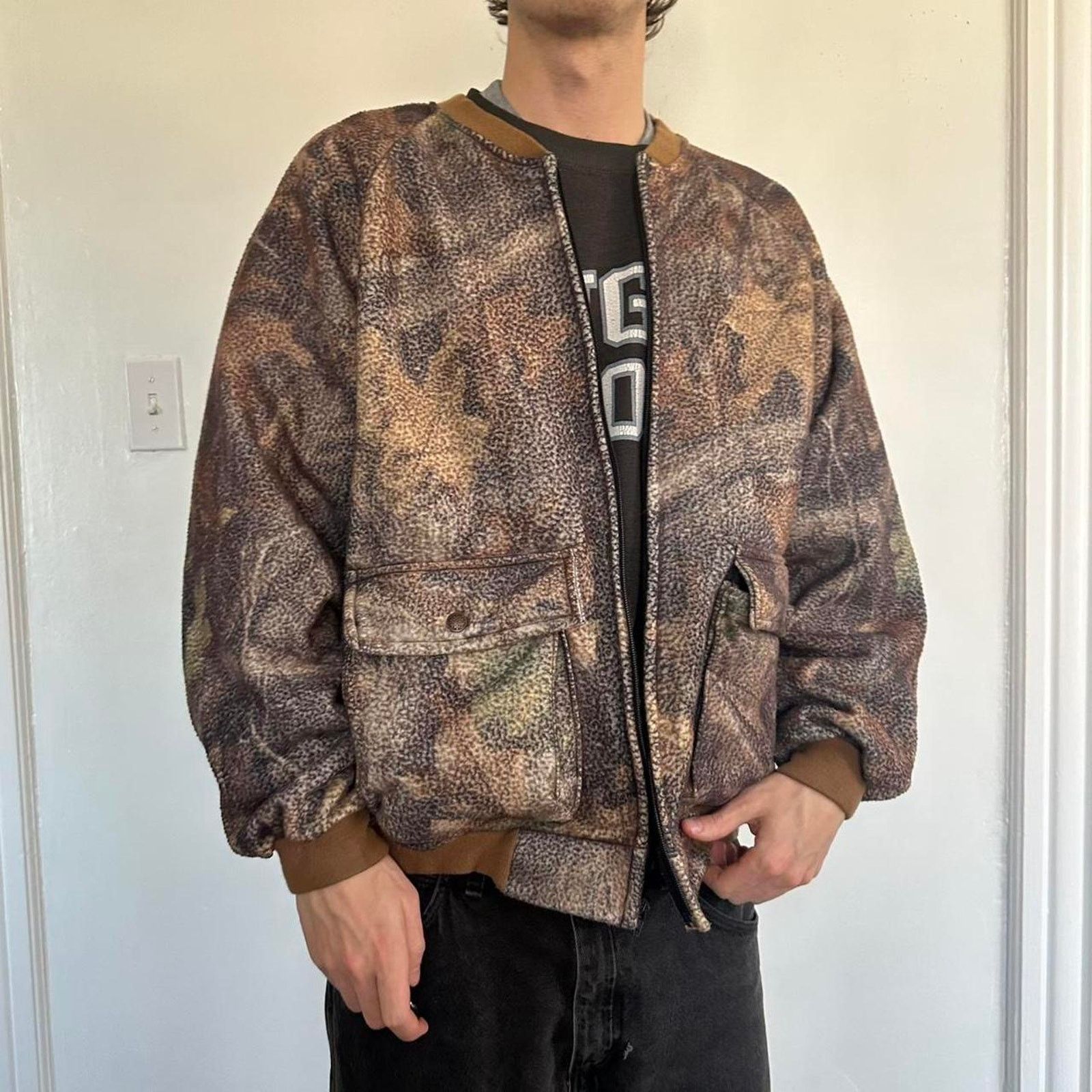 Vintage Vintage Camo Fleece Hunting Bomber Tactical Zip Up Jacket Size US L / EU 52-54 / 3 - 3 Thumbnail