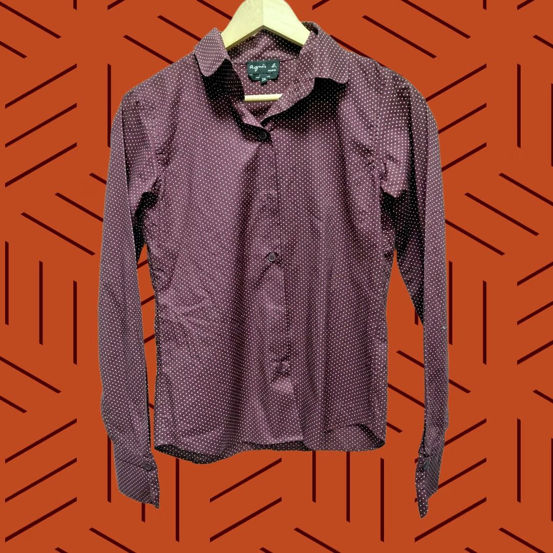 Vintage agnèS b. PARIS Burgundy Long Sleeve Cotton Button-Up Shirt Size 36 Size XS / US 0-2 / IT 36-38 - 1 Thumbnail