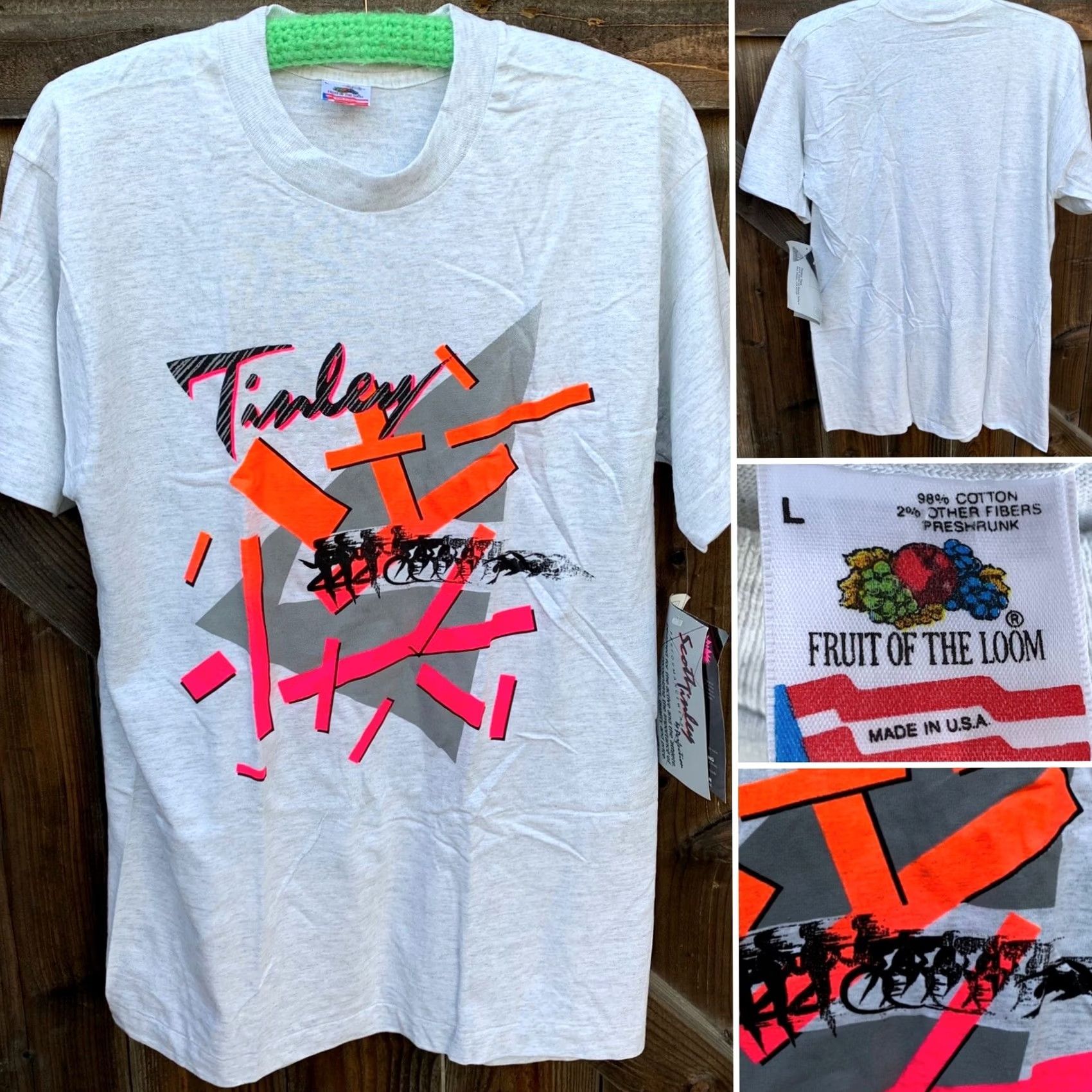 Fruit Of The Loom VINTAGE Fruit of the Loom Tinley t-shirt gray geometric neon graphics crew neck short sleeve L US Triathlon 90s Mens Tee Size US L / EU 52-54 / 3 - 5 Thumbnail