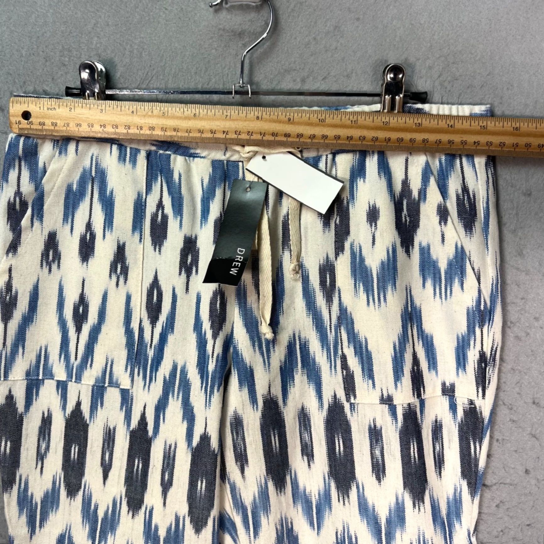 Drew Drew Womens Size Small Blue White Ikat Print Cotton Cropped Straight Pants NEW! Size 28" / US 6 / IT 42 - 6 Thumbnail