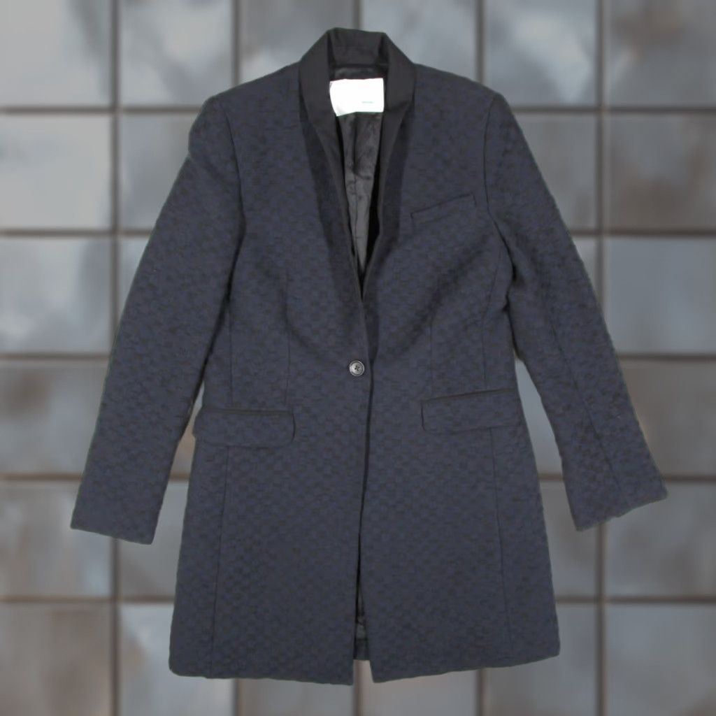 A.L.C. Blazer Womens 8 Blue Textured Jacquard Long Satin Lapel Button Made USA