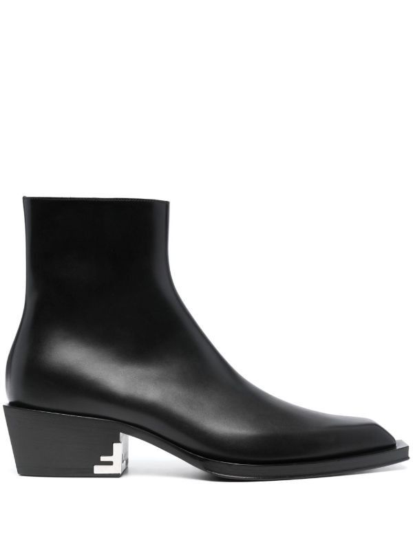 Fendi o1s1wg111224 Cuban-Heel Leather Ankle Boots in Black Size US 7 / EU 40 - 1 Thumbnail