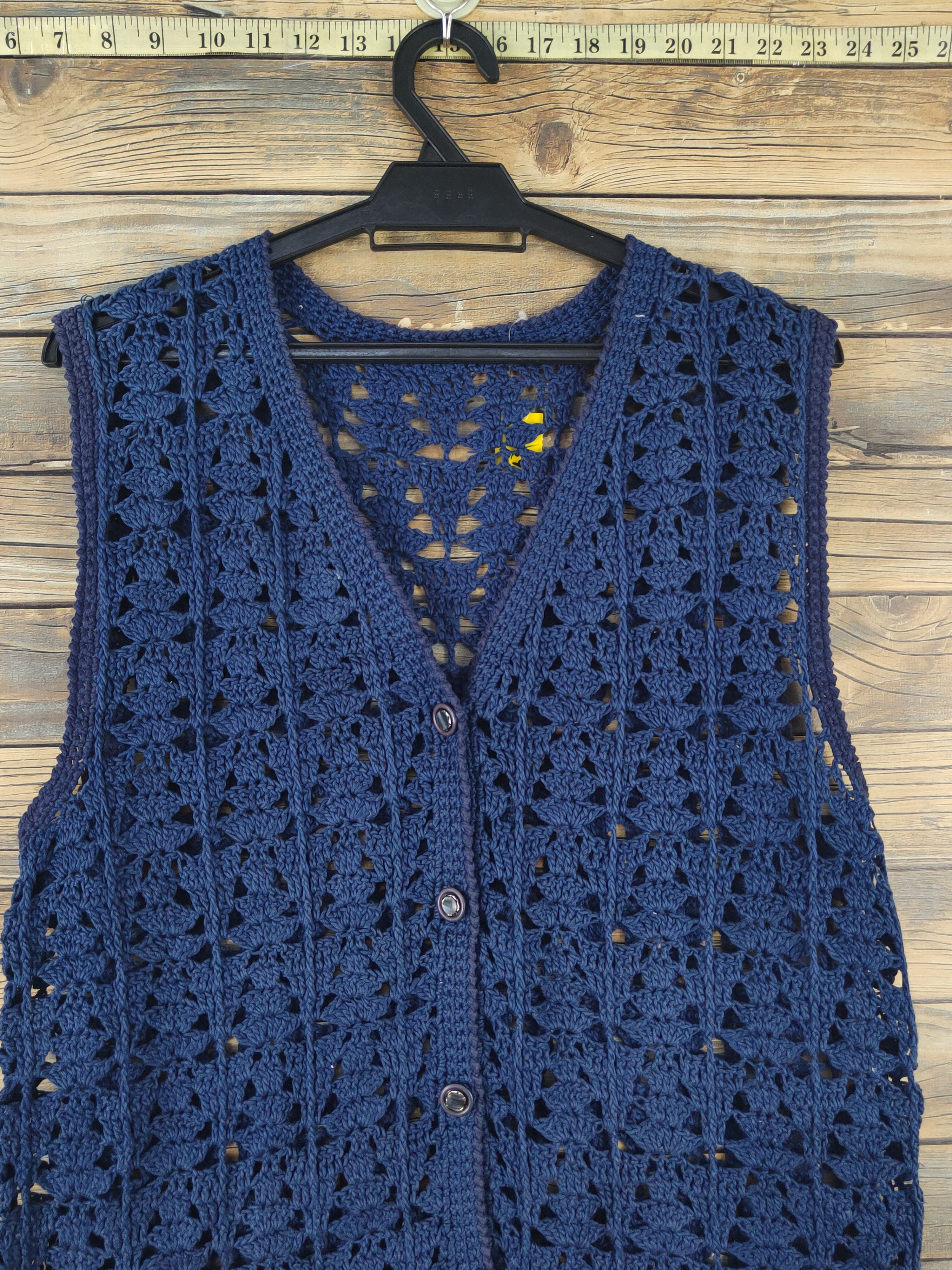 Japanese Brand Japanese Brand Navy Crochet Meshnet Knitwear Vests #W1742 Size M / US 6-8 / IT 42-44 - 2 Thumbnail