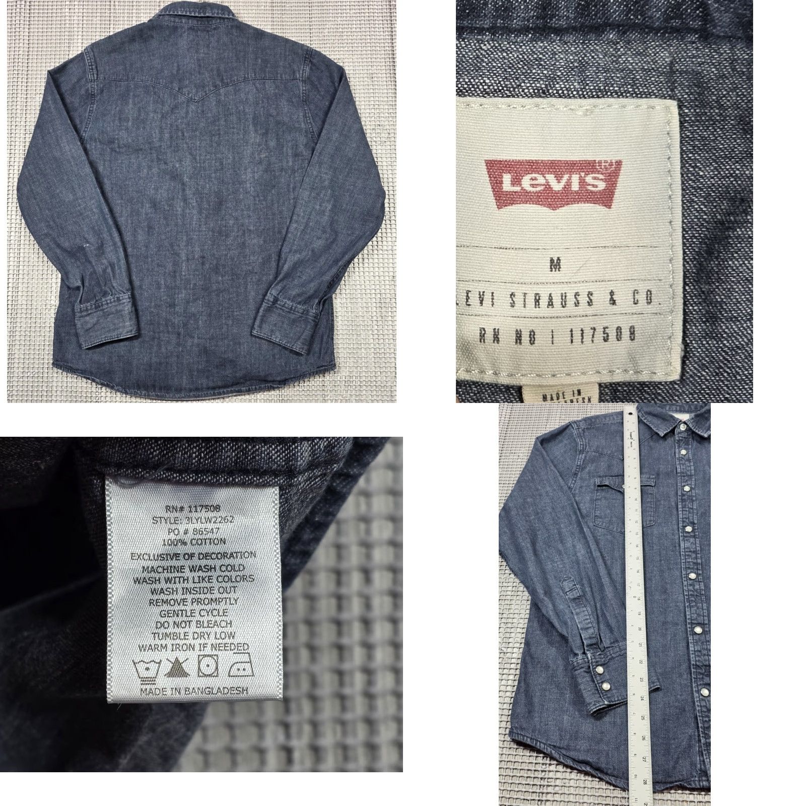Levi's Levi’s Denim Western Pearl Snap Long Sleeve Blue Mens M Stretch Indigo Shirt Size US M / EU 48-50 / 2 - 8 Thumbnail
