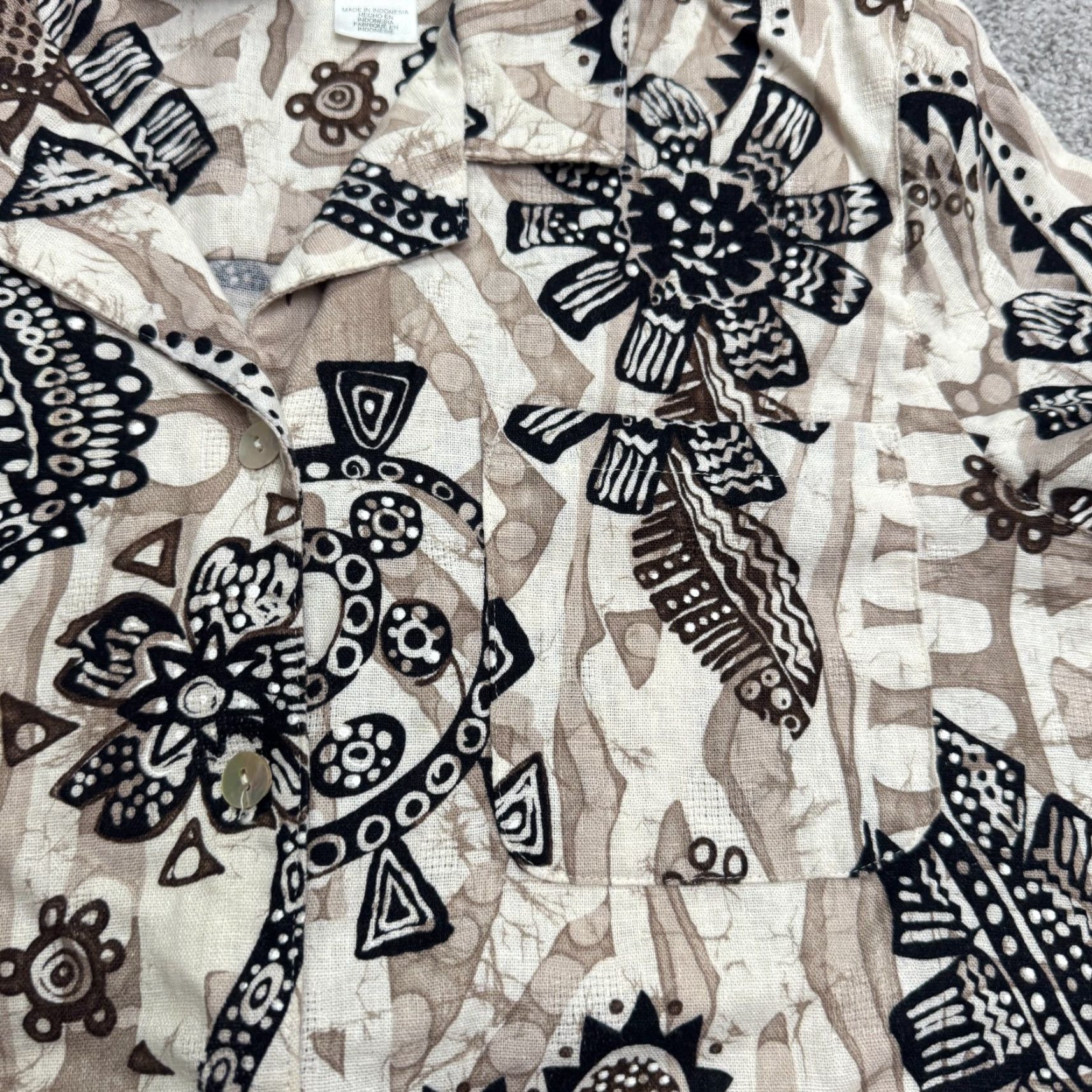 Vintage Vintage Alfred Dunner Linen Batik Paisley Button Down Shirt Womens 16P Brown Top Size XXL / US 16-18 / IT 52-54 - 3 Thumbnail