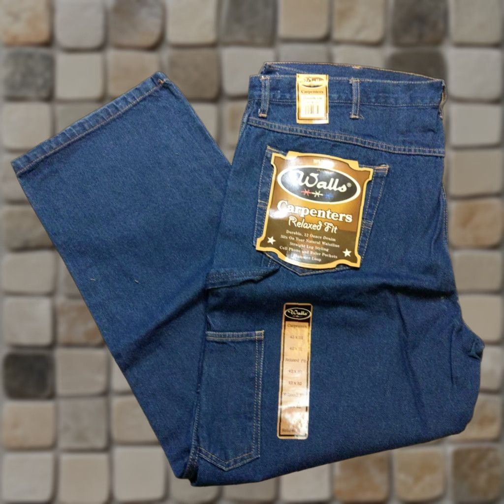 Walls Walls Jeans Men’s 42X32 Carpenter Relaxed Fit Blue Denim Workwear NWT 5-Pocket Zipper Button Mid Rise Cotton Jeans Mens Carpenters Size US 42 / EU 58 - 1 Thumbnail