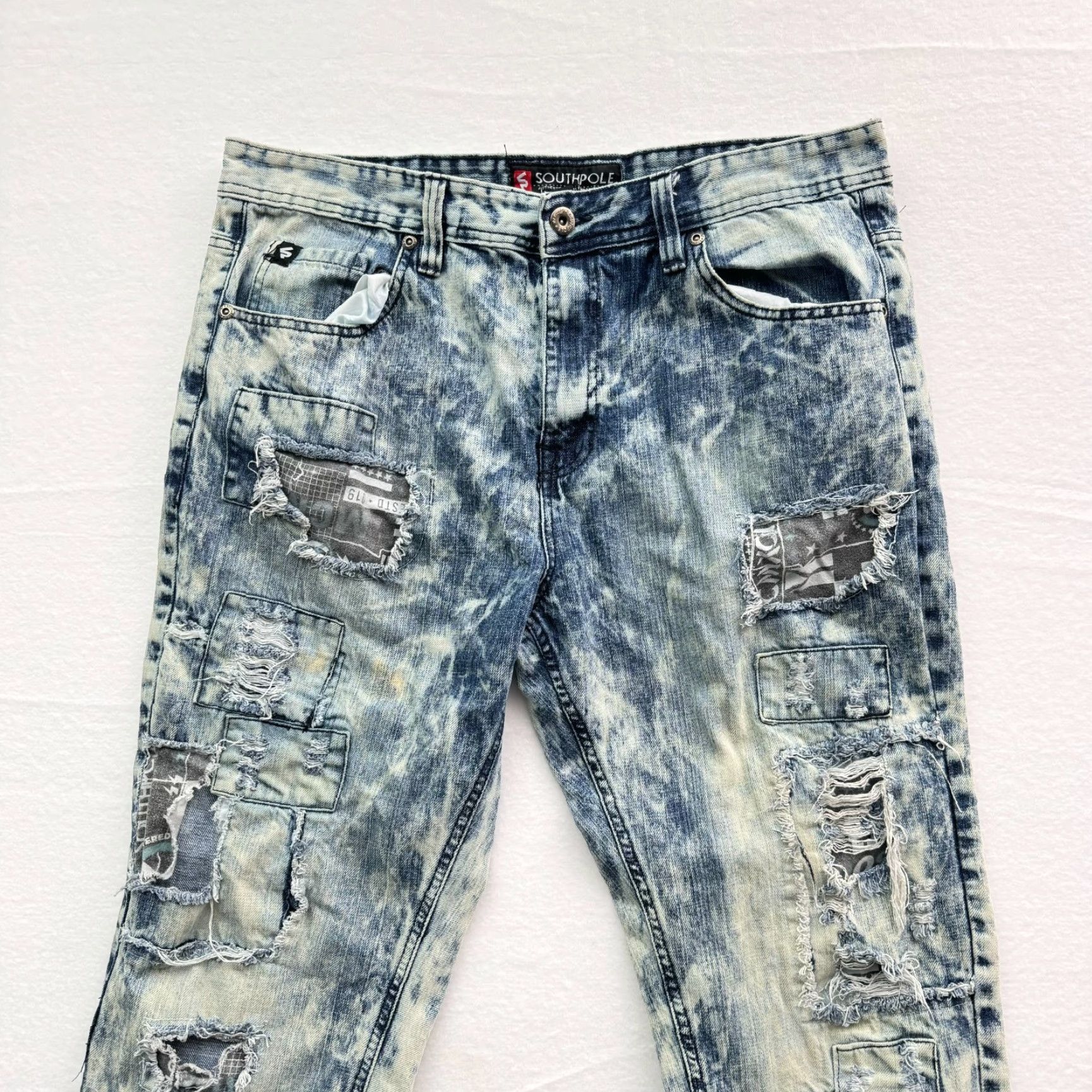 Southpole Southpole Jeans Distressed Denim Slim Tapered 38x32 Men Blue Y2K Patch 38 32 Regular Size Tapered Fit Size US 38 / EU 54 - 3 Thumbnail