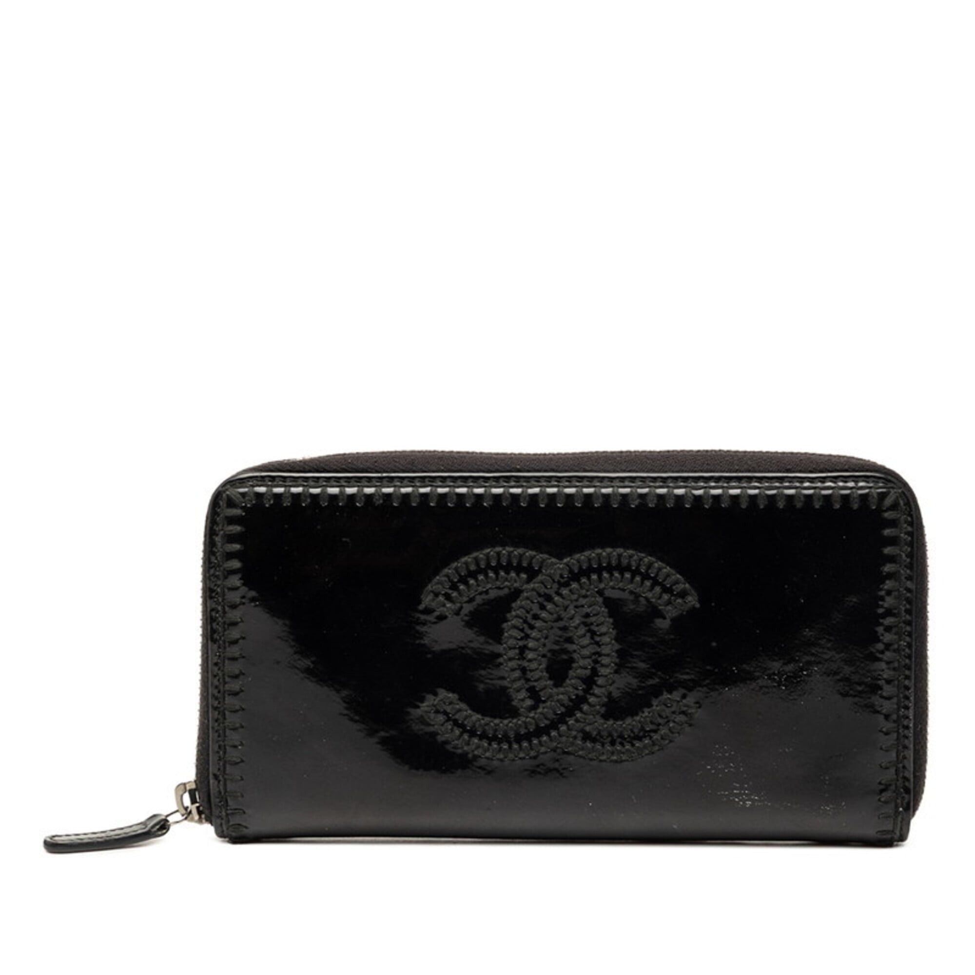 Chanel Chanel Coco Mark Round Zipper Long Wallet, Black Patent Leather, Women's CHANEL Size ONE SIZE - 1 Thumbnail