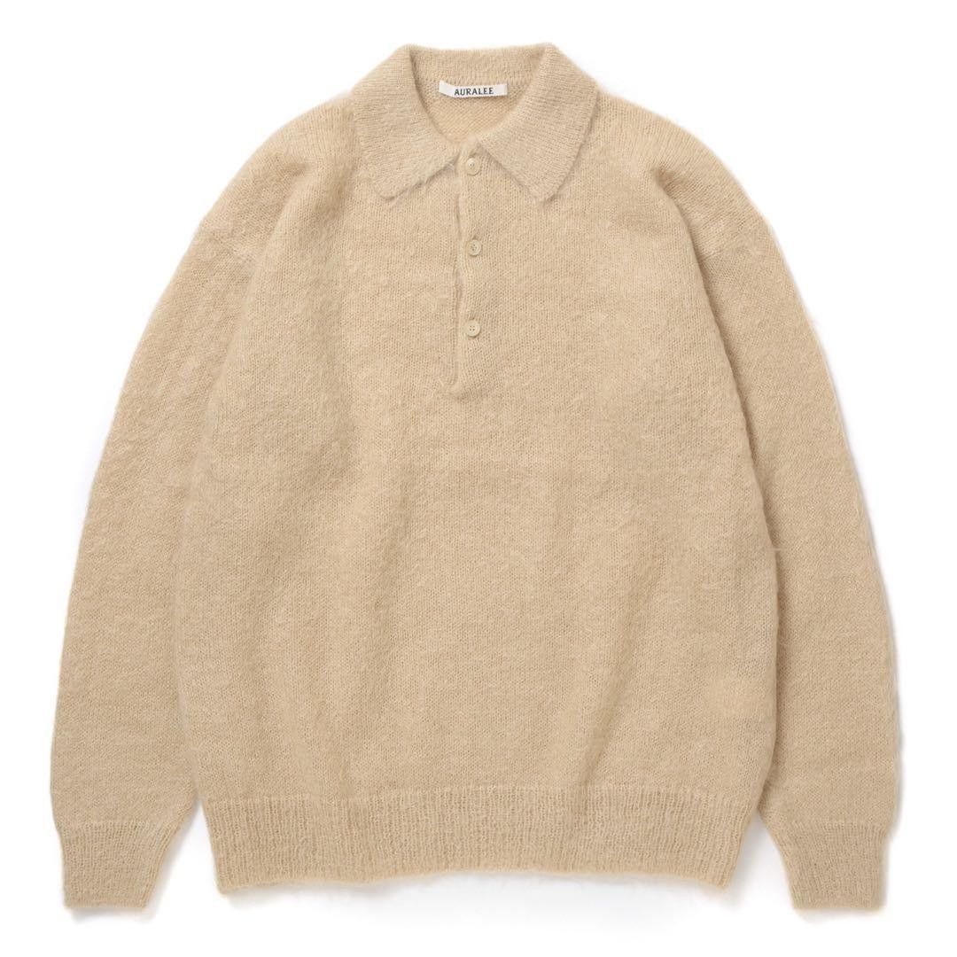 AURALEE BRUSHED SUPER KID MOHAIR KNIT POLO 3