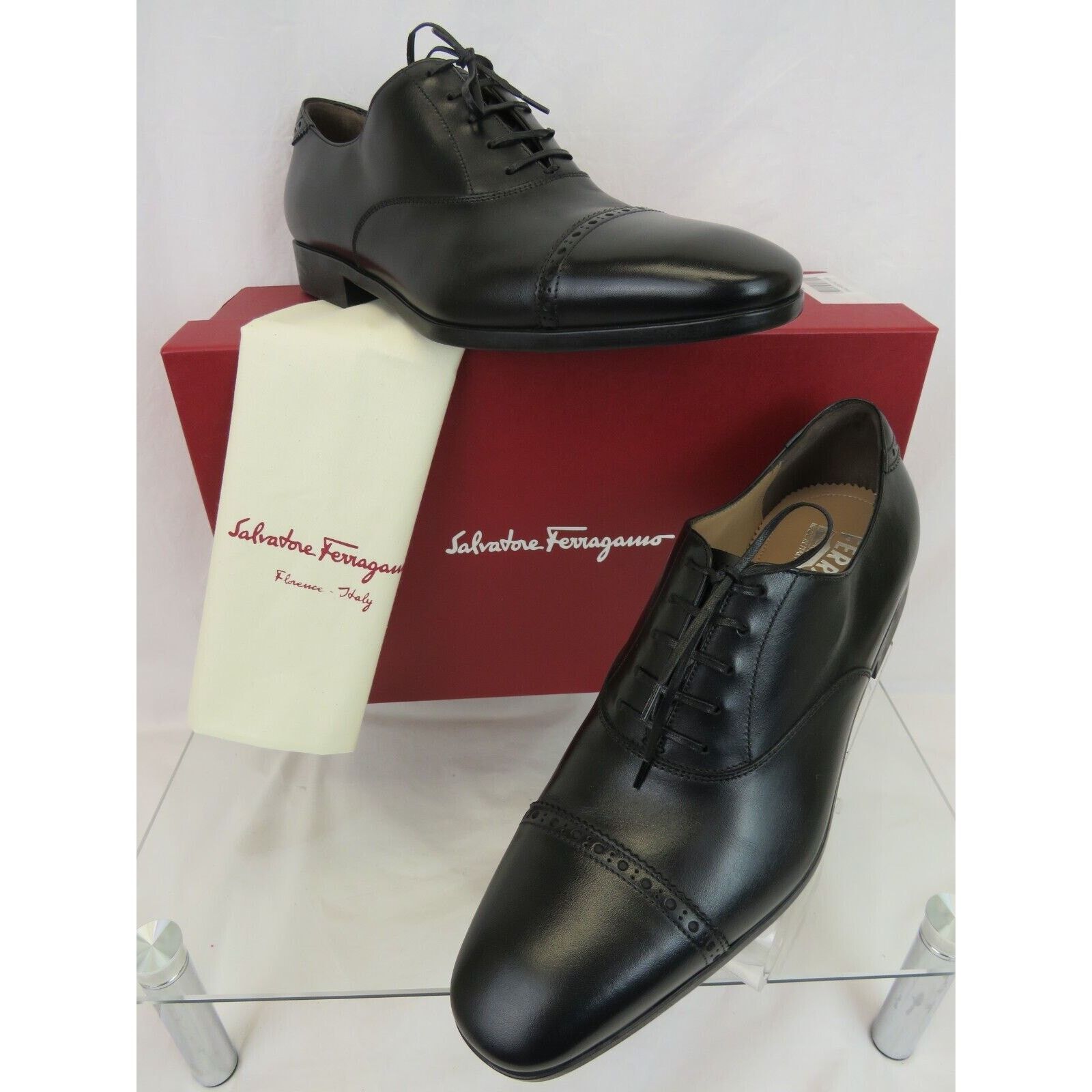 Salvatore Ferragamo FERRAGAMO BOSTON BLACK BROGUE LEATHER GANCINI OXFORDS 10 EE Size US 11 / EU 44 - 5 Thumbnail