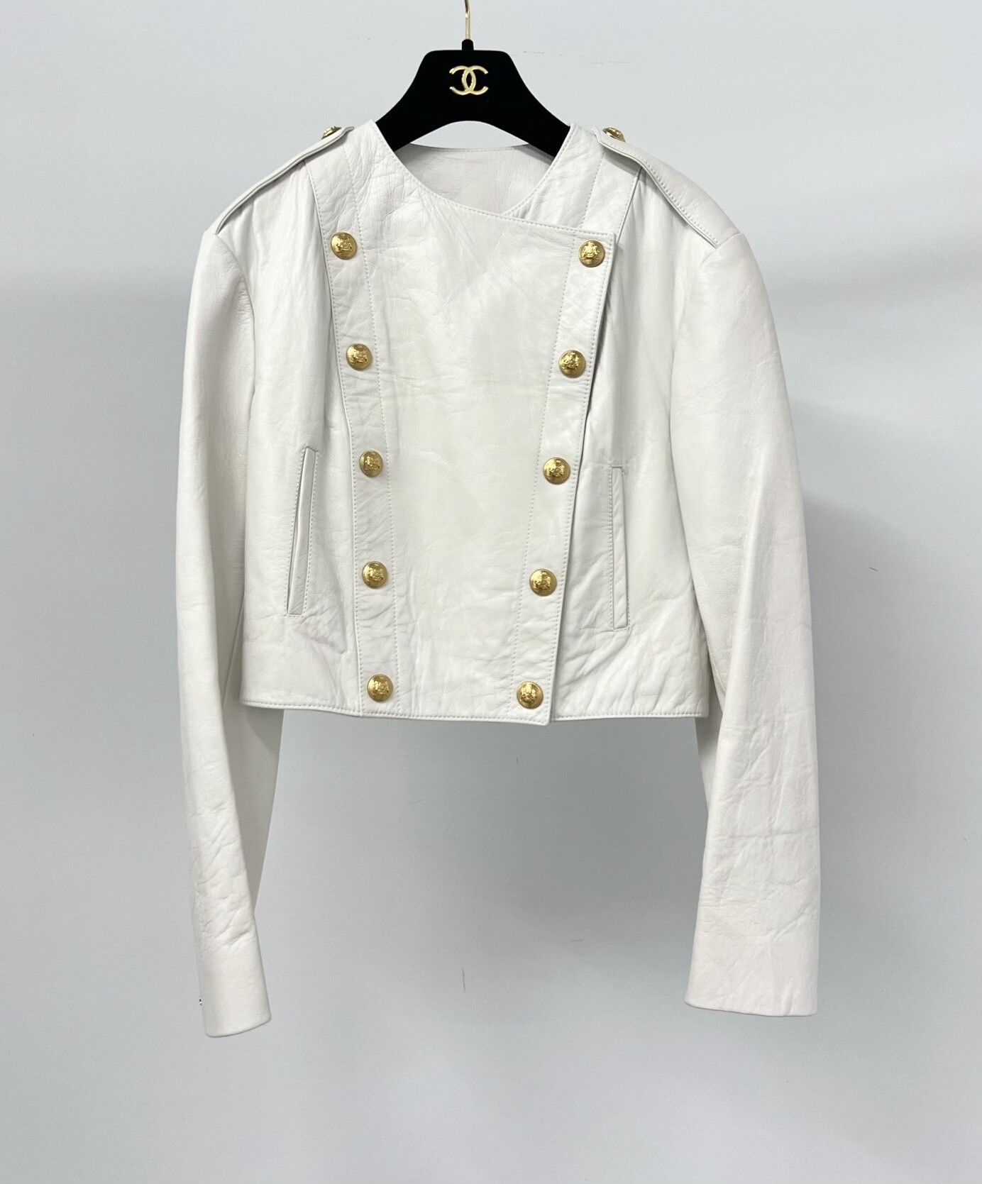 Celine Celine White Gold Button Leather Jacket Size XXS / US 00 / IT 34 - 1 Thumbnail