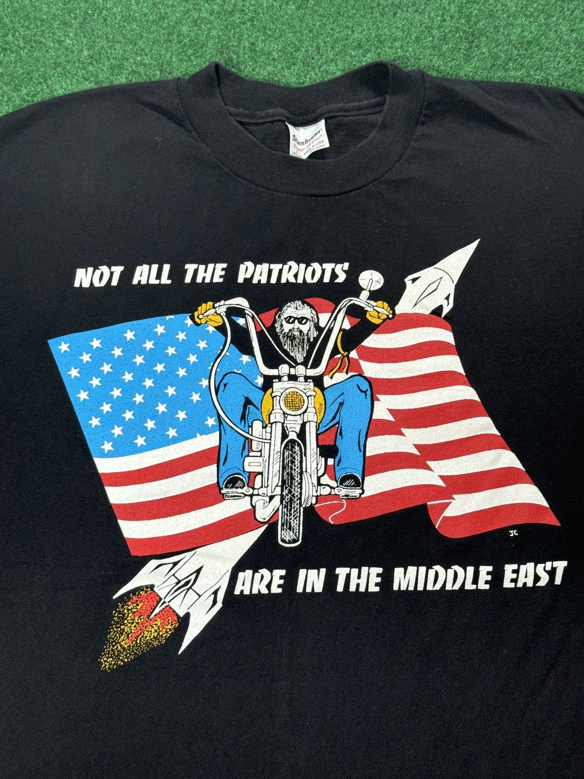 Vintage Vintage 80s Biker Not All Patriots Middle East T Shirt Size US L / EU 52-54 / 3 - 2 Thumbnail