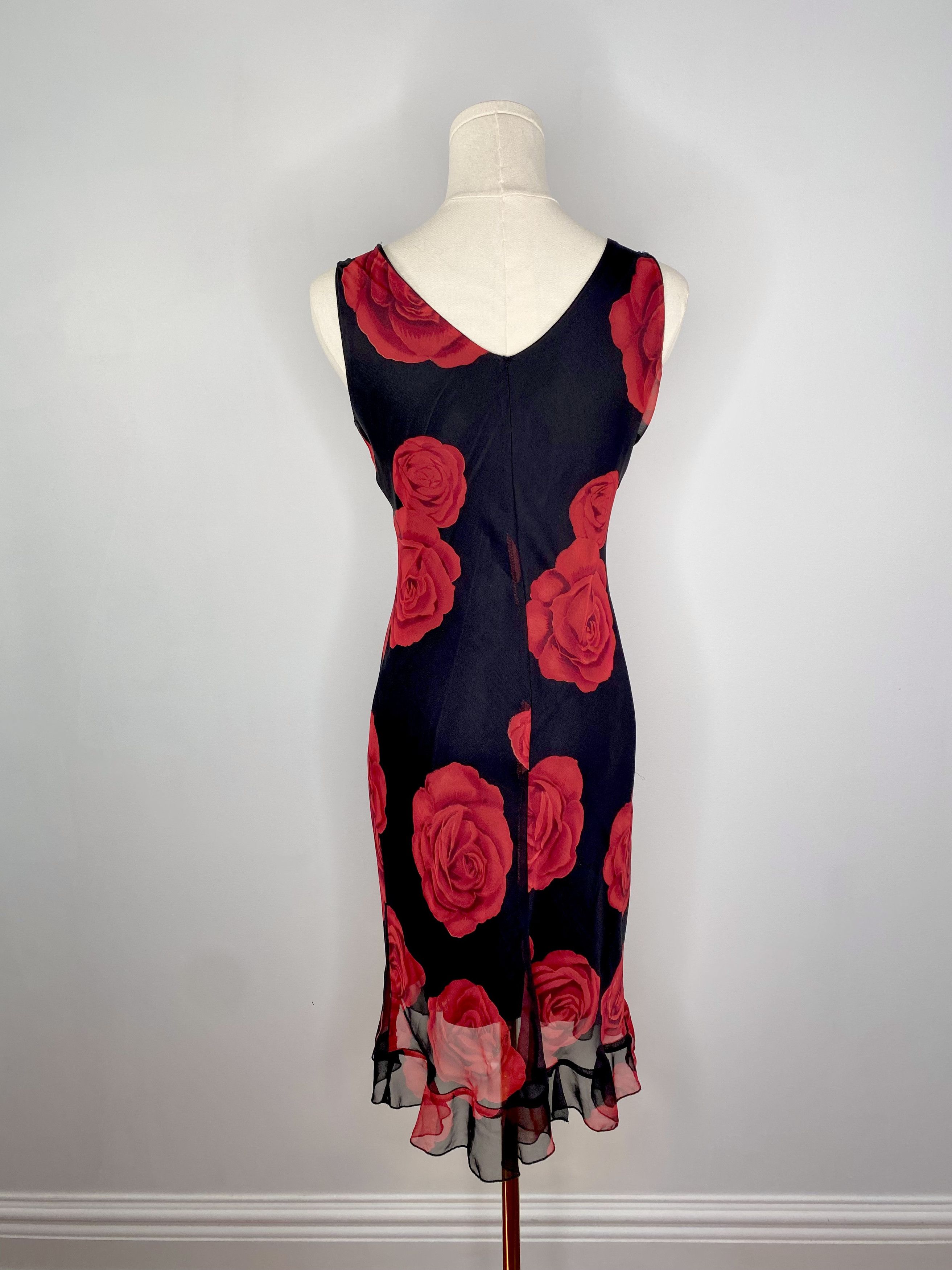Dolls Kill Jessica - 90s Red Rose Print Black Mini Dress Size ONE SIZE - 7 Thumbnail