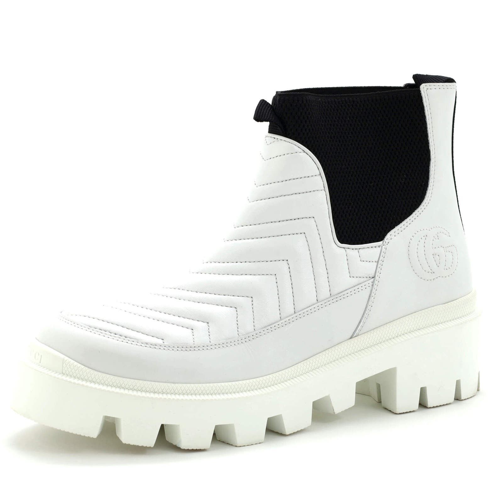 image of Gucci Women's Frances Chelsea Boots Matelasse Chevron Leather None in White (Size 10)